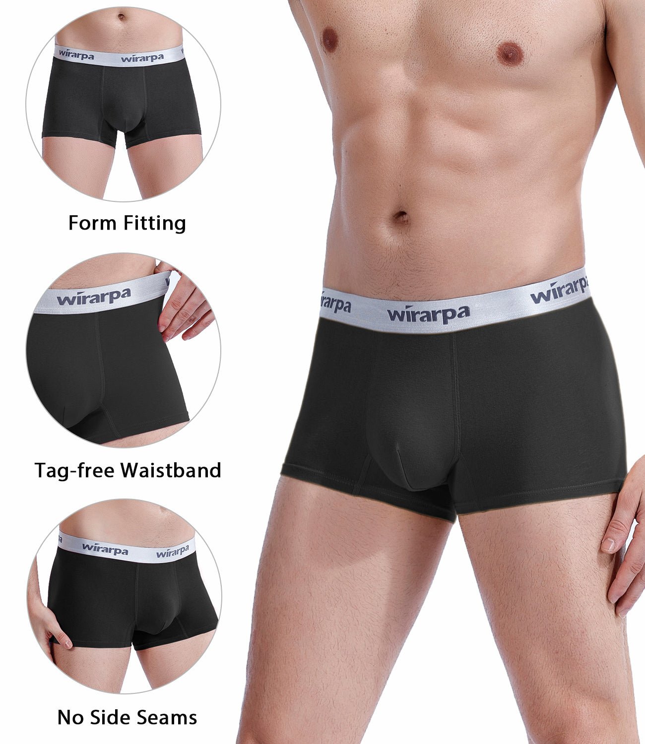 wirarpa Men’s Tagless Cotton Stretch Trunks with Wide Waistband 4 Pack - Wirarpa Apparel, Inc.