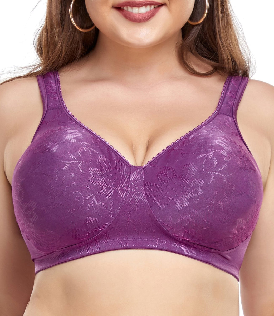 PEASKJP Women's Padded Bra Wire Free Non-Padded Unlined Support for Large  Busted Bra, Purple 38 