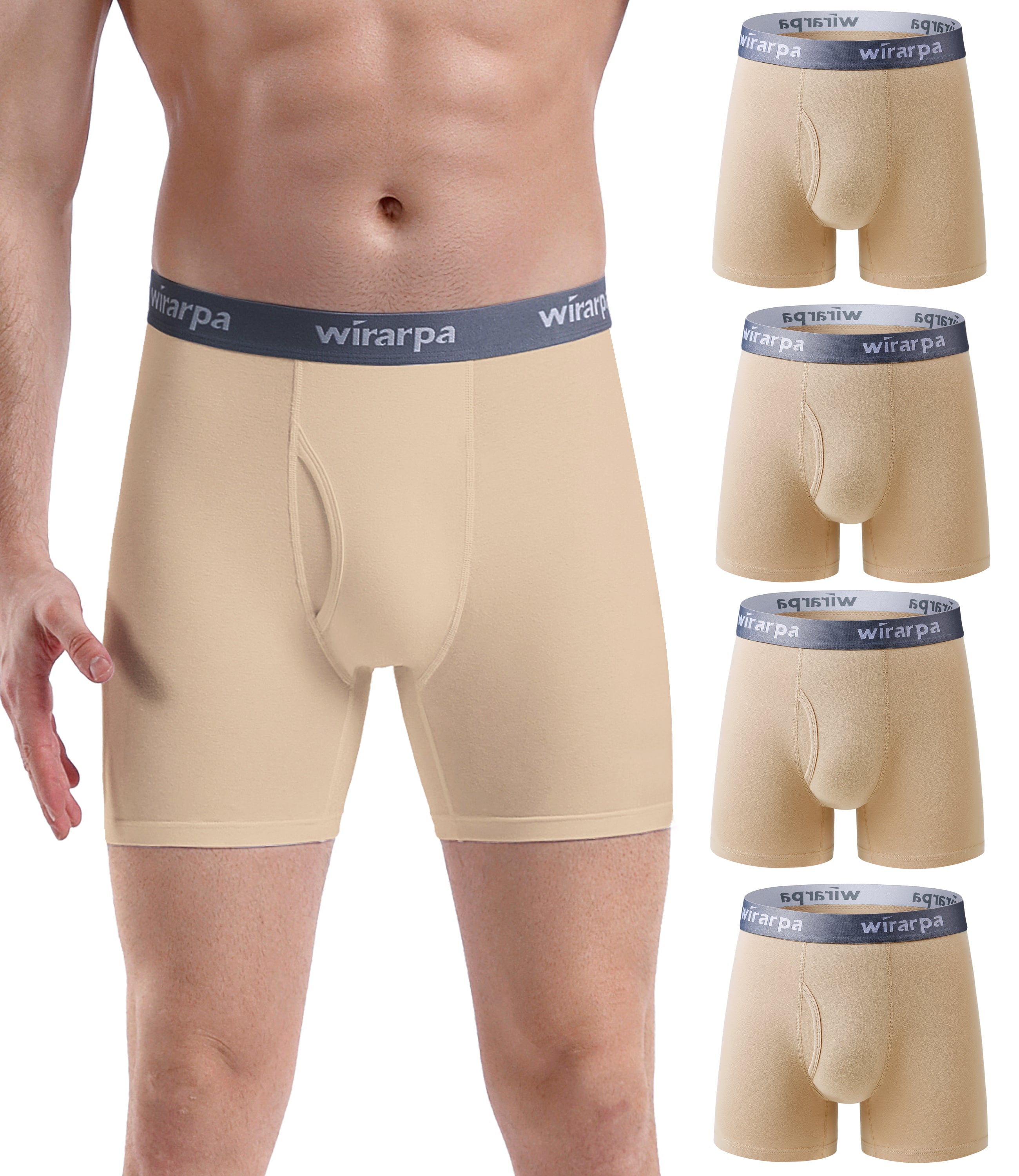 wirarpa Men's Cotton Boxer Briefs Underwear Regular Leg 4 Pack
