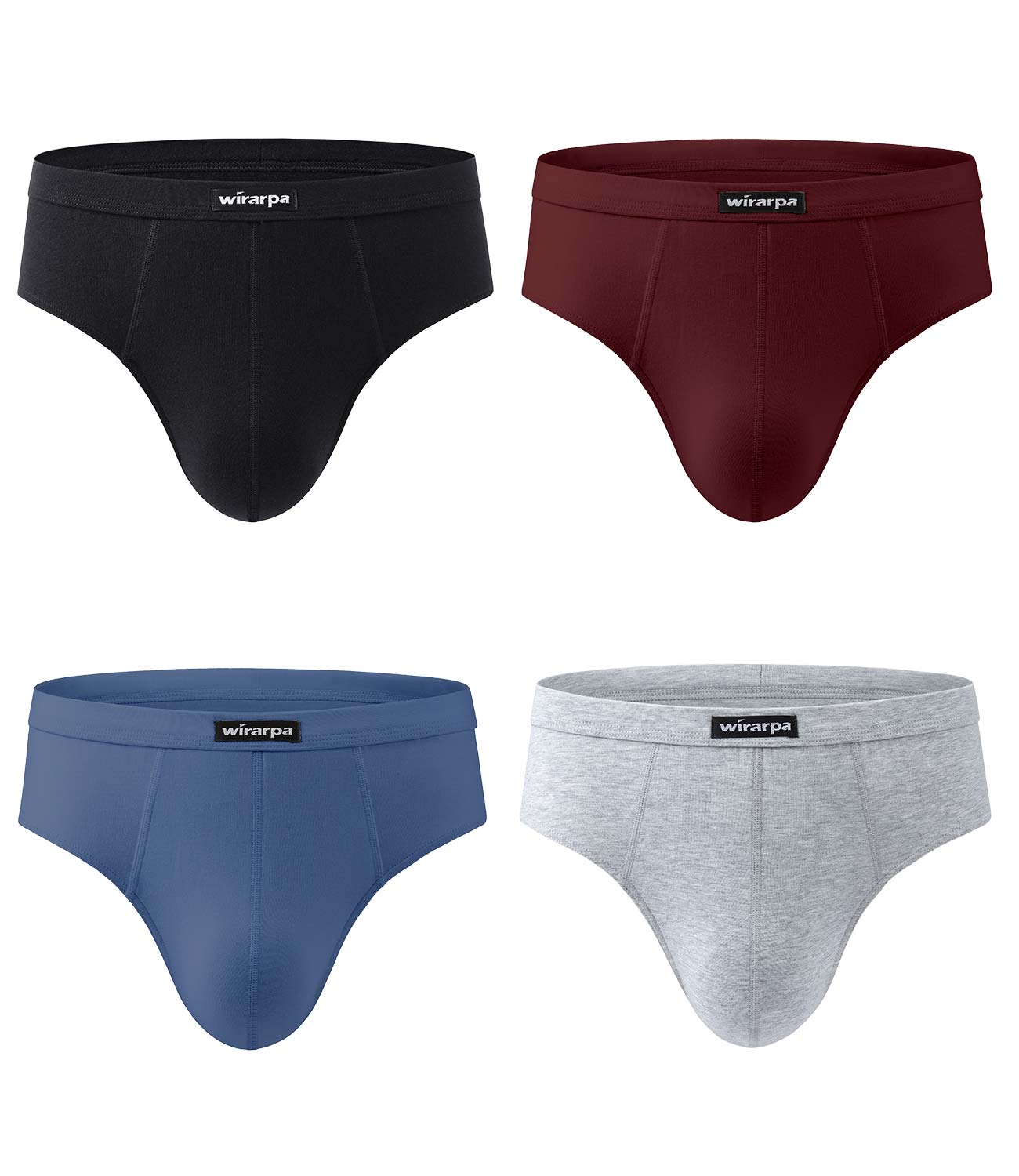 wirarpa Men's Underwear Cotton Stretch Briefs Covered Waistband Underpants No Fly 4 Pack