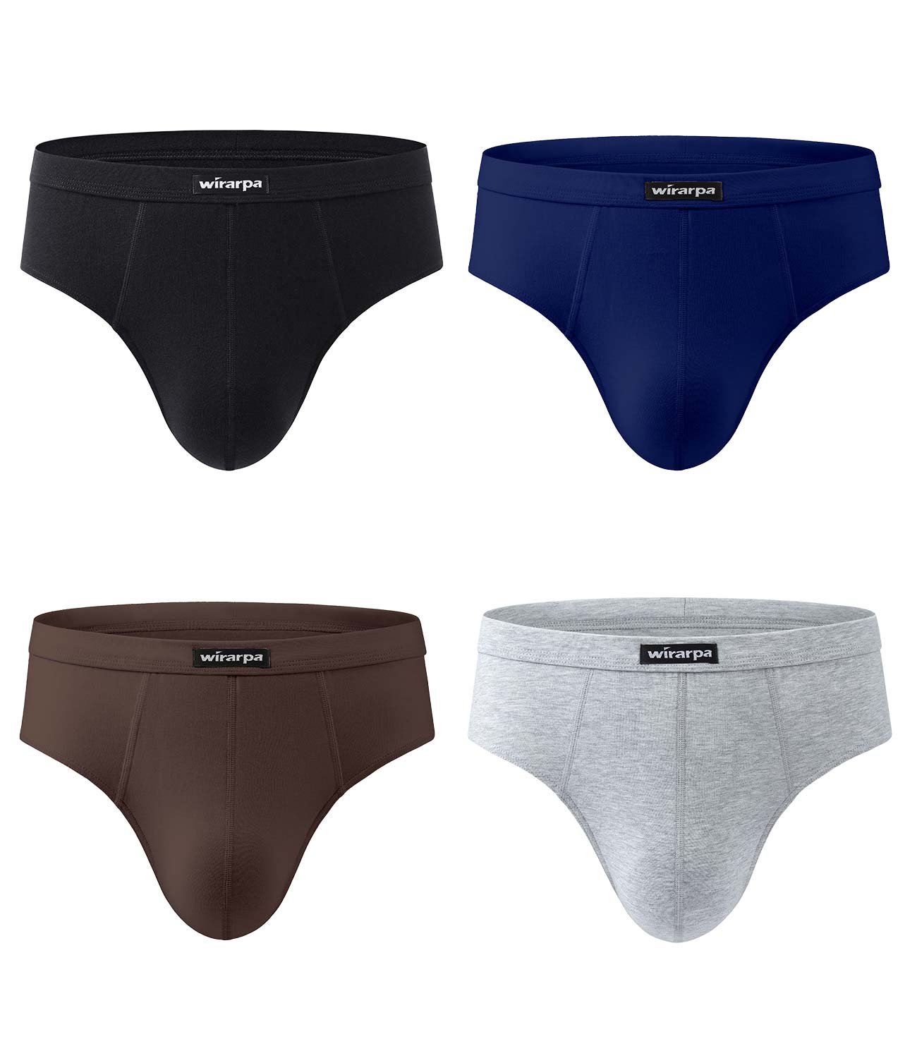 wirarpa Men's Underwear Cotton Stretch Briefs Covered Waistband Underpants No Fly 4 Pack