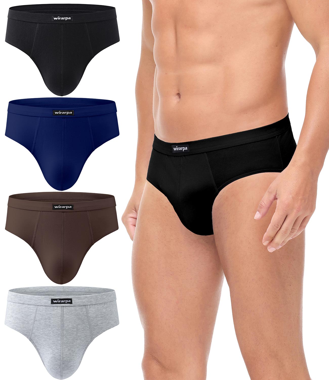 wirarpa Men's Underwear Cotton Stretch Briefs Covered Waistband Underpants No Fly 4 Pack