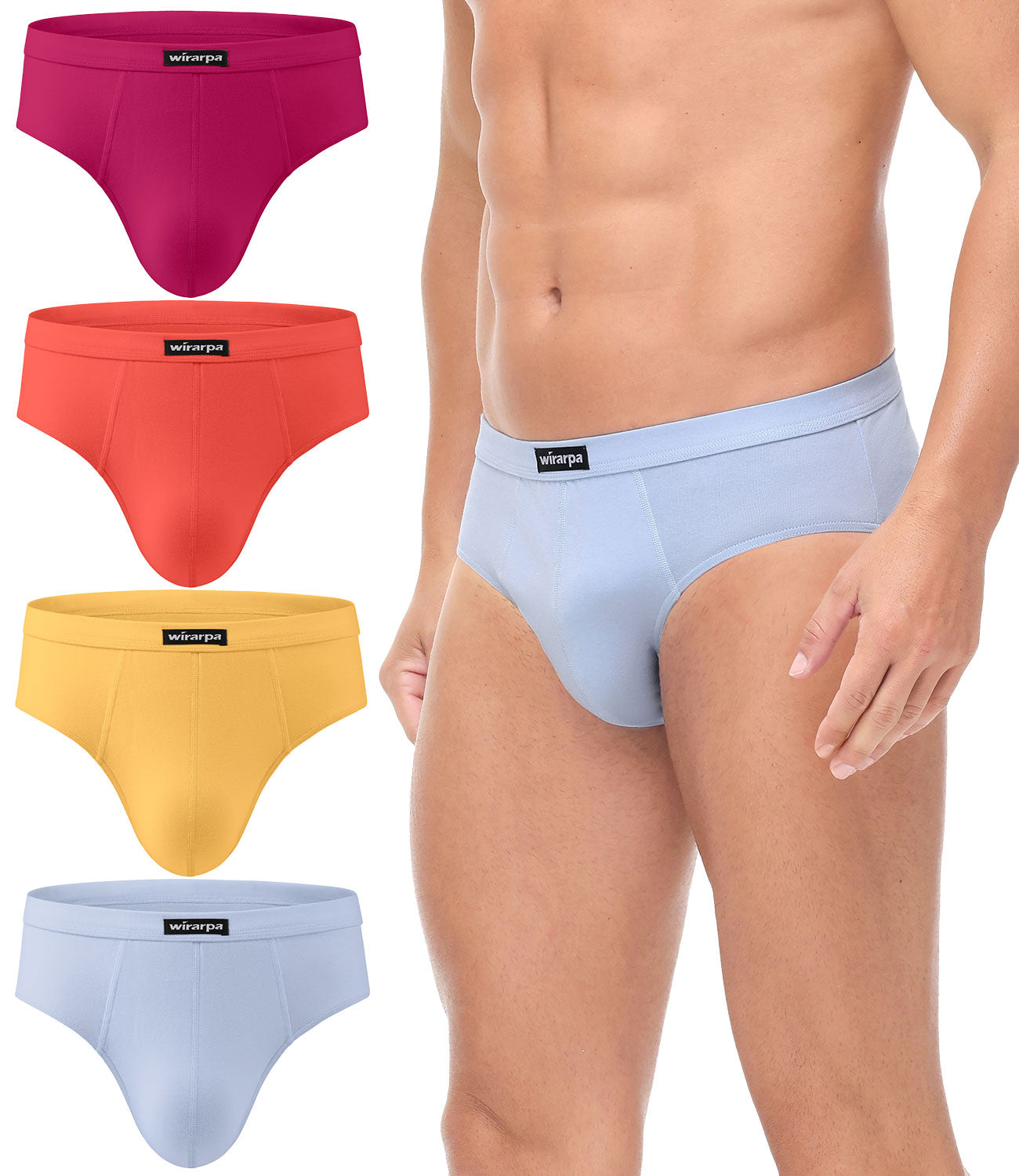 wirarpa Men's Underwear Cotton Stretch Briefs Covered Waistband Underpants No Fly 4 Pack