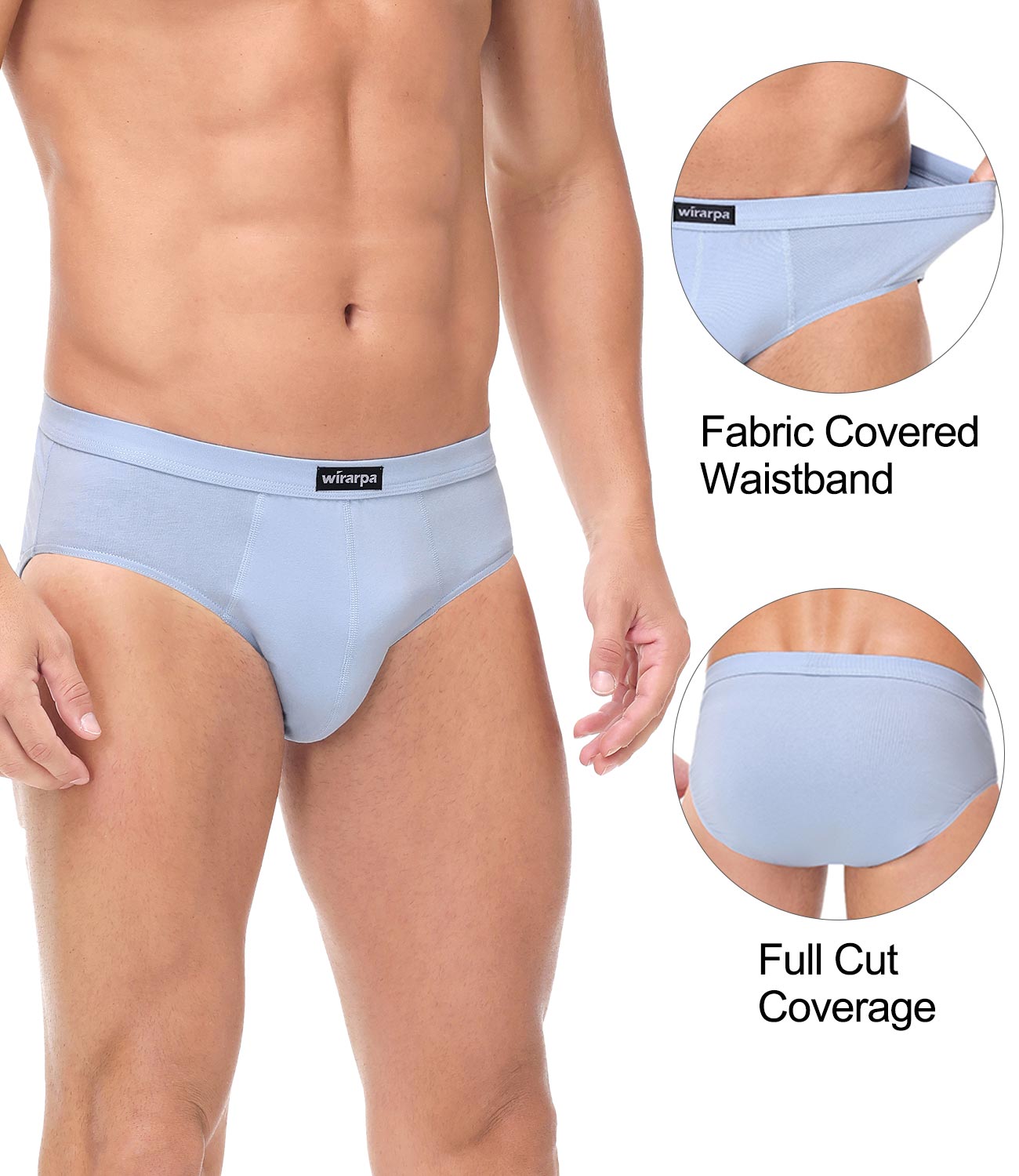 wirarpa Men's Underwear Cotton Stretch Briefs Covered Waistband Underpants No Fly 4 Pack