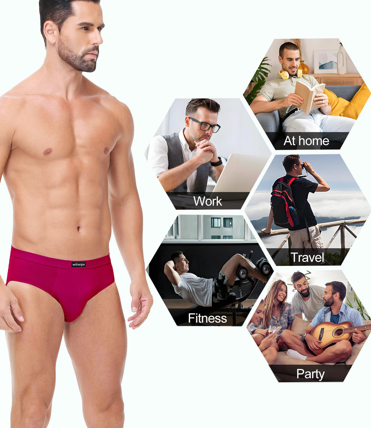 wirarpa Men's Underwear Cotton Stretch Briefs Covered Waistband Underpants No Fly 4 Pack