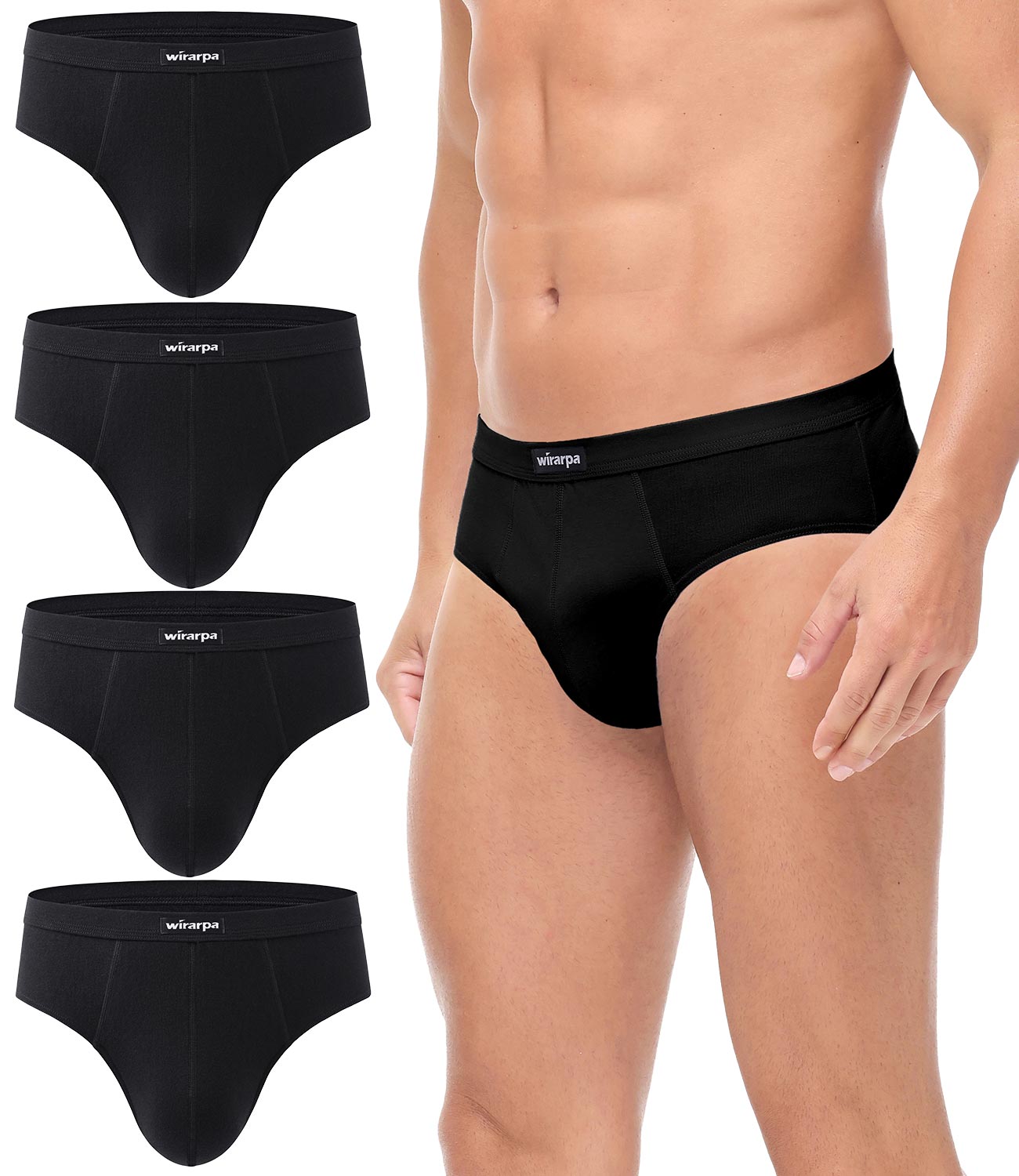 wirarpa Men's Underwear Cotton Stretch Briefs Covered Waistband Underpants No Fly 4 Pack