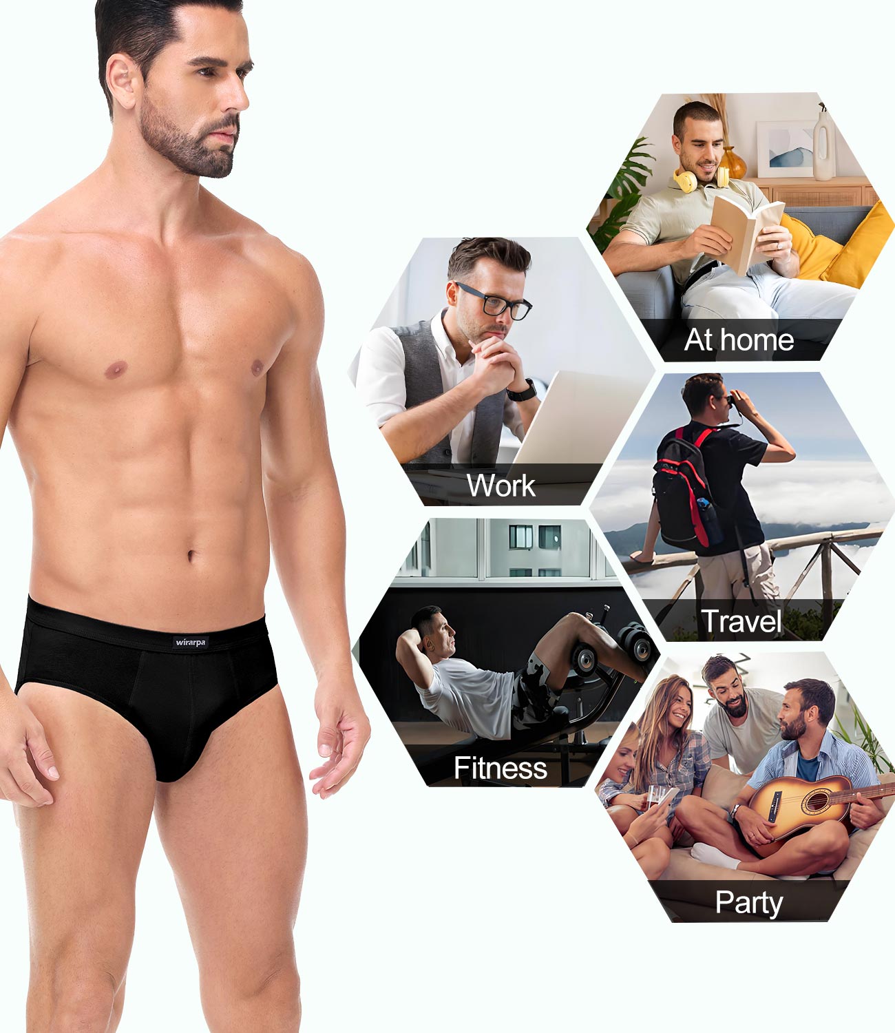 wirarpa Men's Underwear Cotton Stretch Briefs Covered Waistband Underpants No Fly 4 Pack