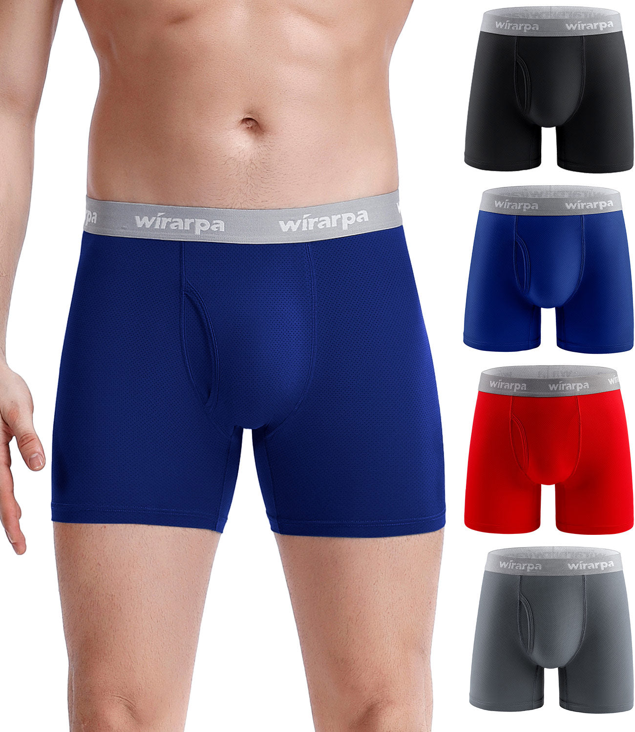 wirarpa Men’s Air Mesh Keep You Cool Tagless Microfiber Boxer Briefs 4 Pack