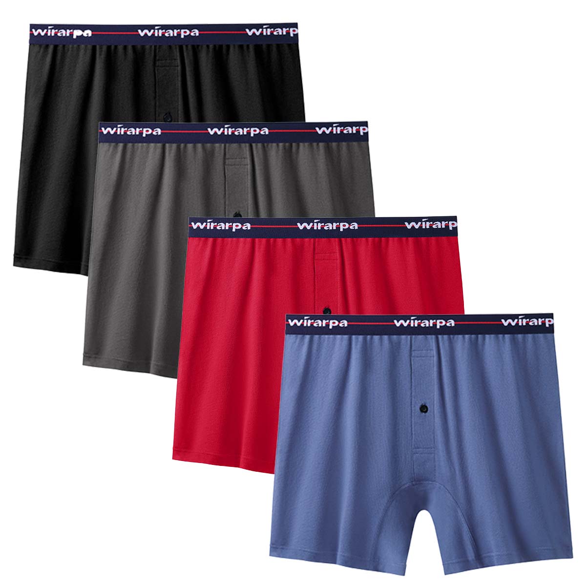 wirarpa Men's Boxer Shorts 100 Cotton Boxers Underwear Loose Fit Button Fly 4 Pack