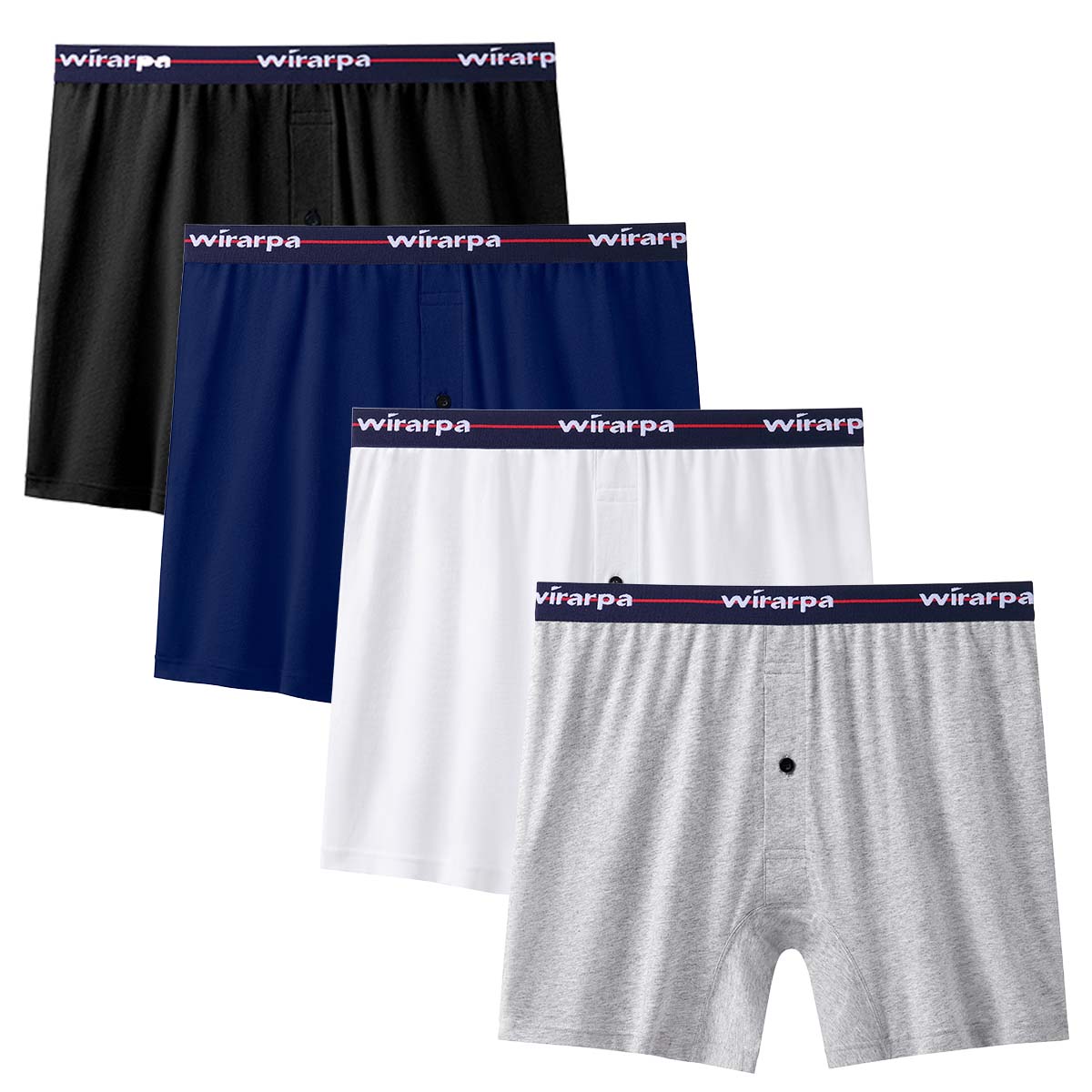 wirarpa Men's Boxer Shorts 100 Cotton Boxers Underwear Loose Fit Button Fly 4 Pack