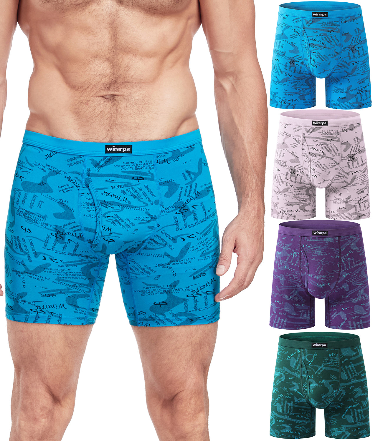 wirarpa Men's Underwear Boxer Briefs Micro Modal Covered Band Underpants with Fly 4 Pack