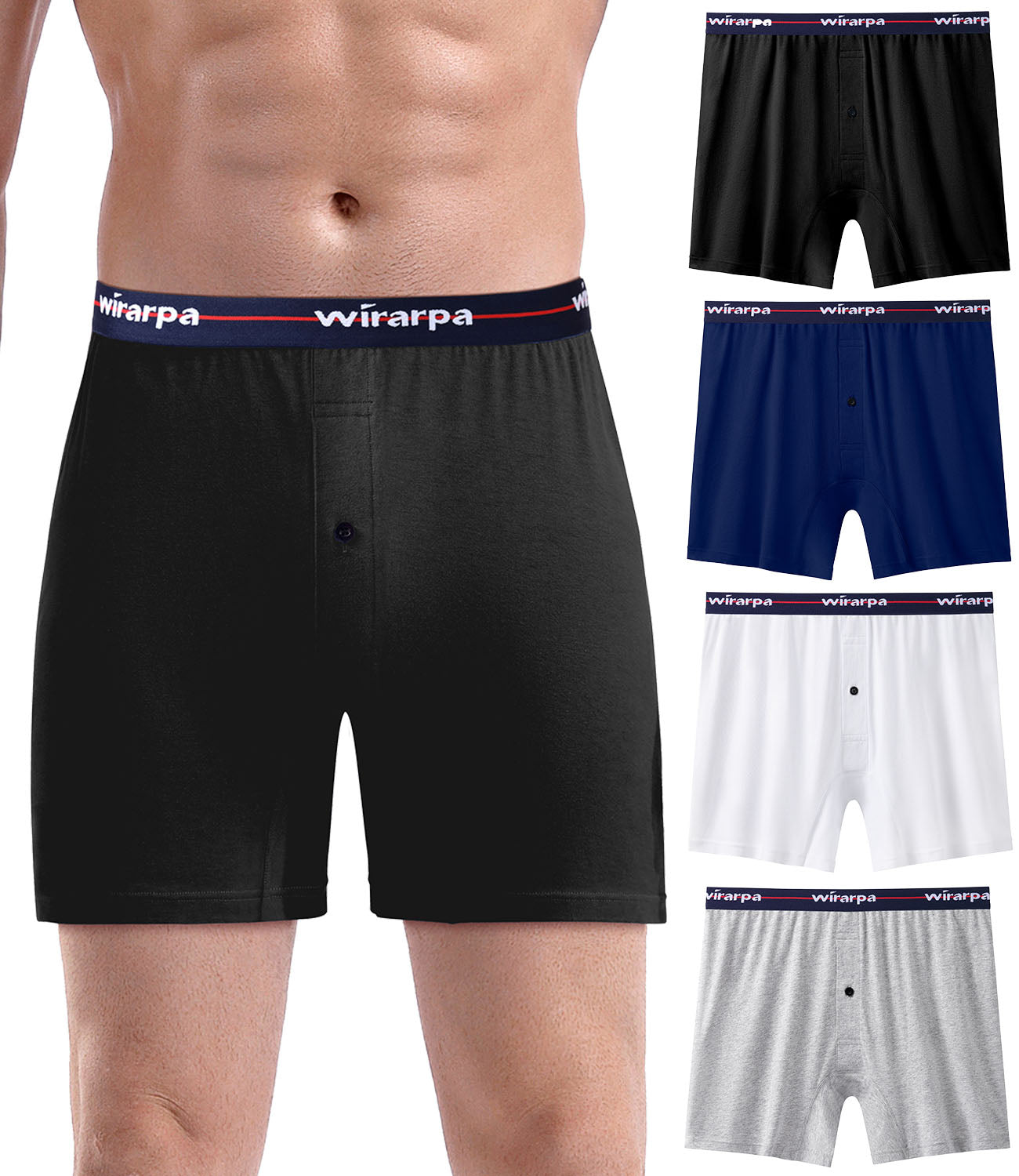 wirarpa Men's Boxer Shorts 100 Cotton Boxers Underwear Loose Fit Button Fly 4 Pack