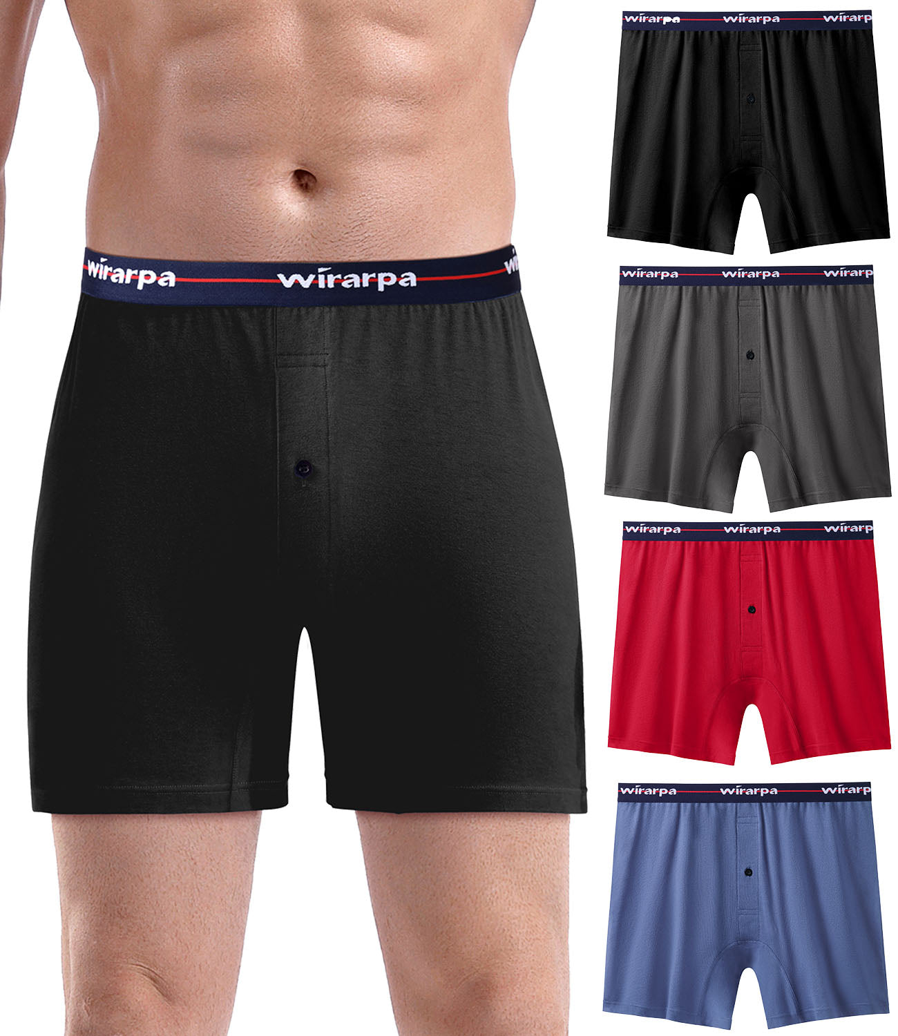 wirarpa Men's Boxer Shorts 100 Cotton Boxers Underwear Loose Fit Button Fly 4 Pack