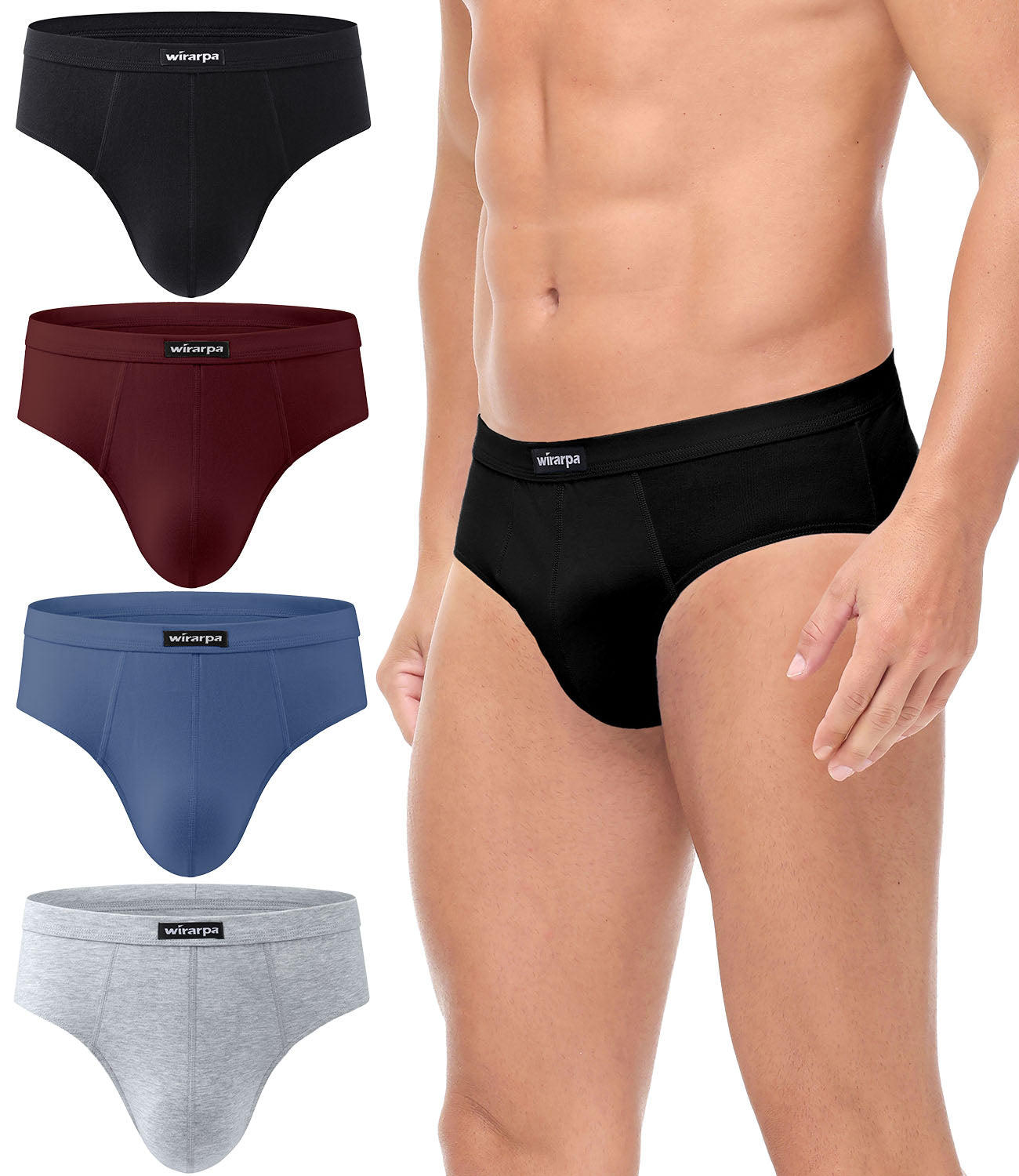 wirarpa Men's Underwear Cotton Stretch Briefs Covered Waistband Underpants No Fly 4 Pack