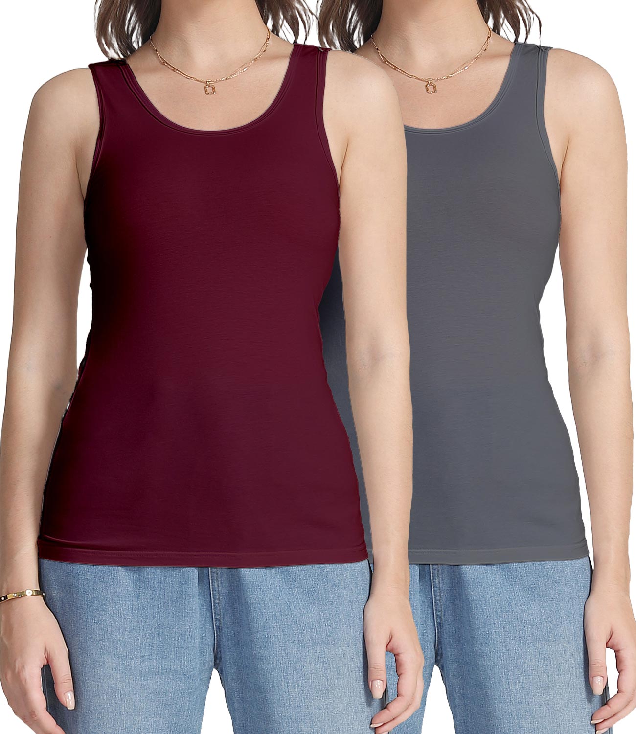 wirarpa Women's Tank Tops Cotton Undershirts Tanks Top Slim-Fit Camis Base Layer 2-Pack