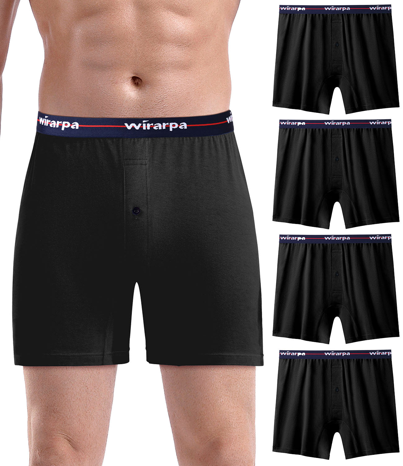 wirarpa Men's Boxer Shorts 100 Cotton Boxers Underwear Loose Fit Button Fly 4 Pack