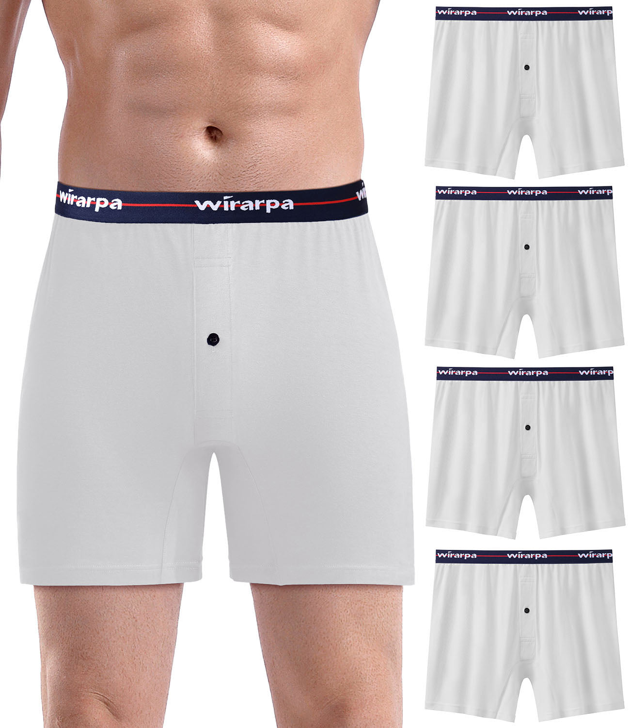 wirarpa Men's Boxer Shorts 100 Cotton Boxers Underwear Loose Fit Button Fly 4 Pack