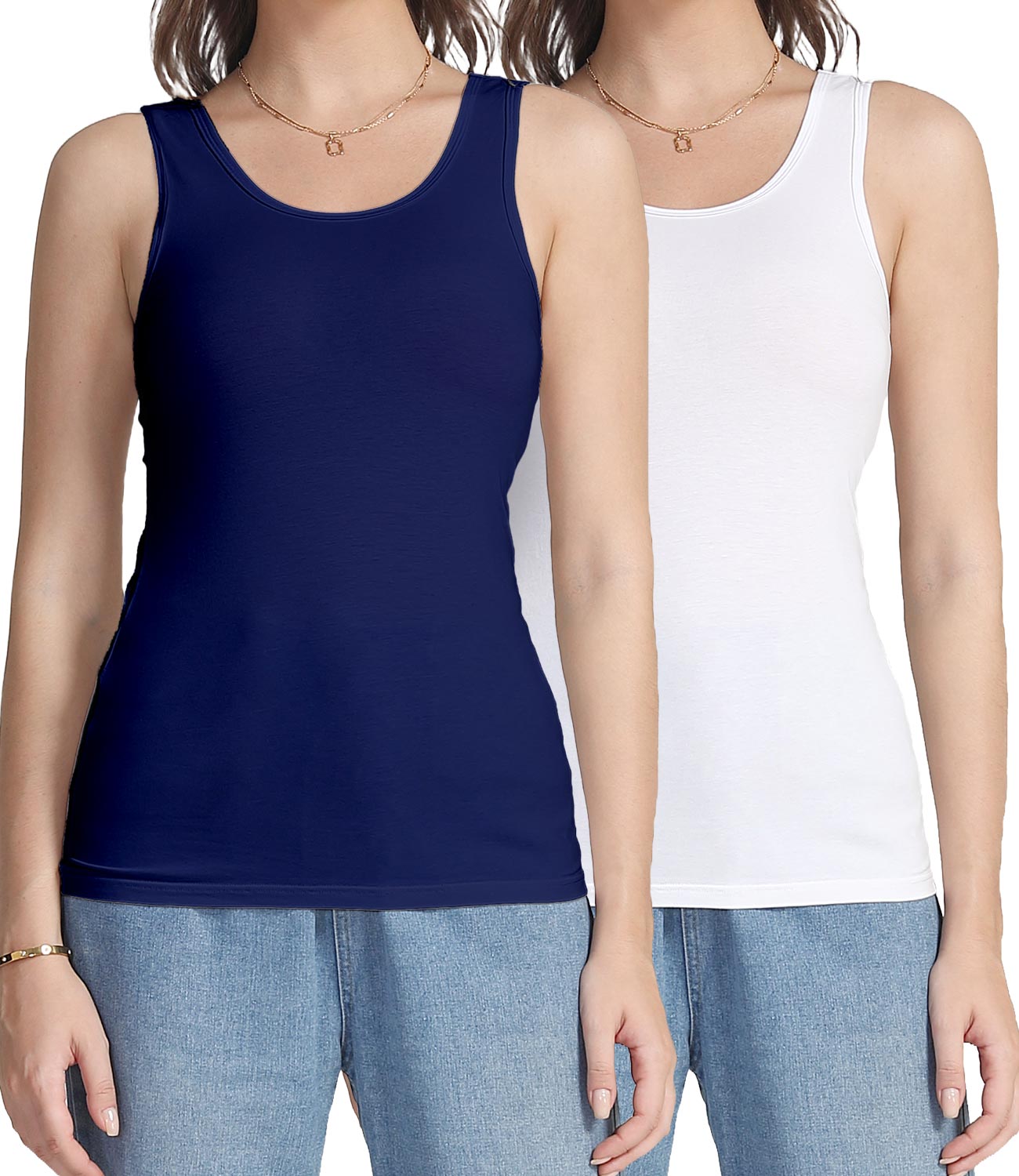 wirarpa Women's Tank Tops Cotton Undershirts Tanks Top Slim-Fit Camis Base Layer 2-Pack