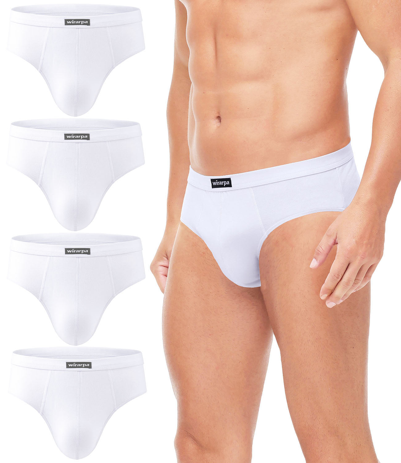 wirarpa Men's Underwear Cotton Stretch Briefs Covered Waistband Underpants No Fly 4 Pack
