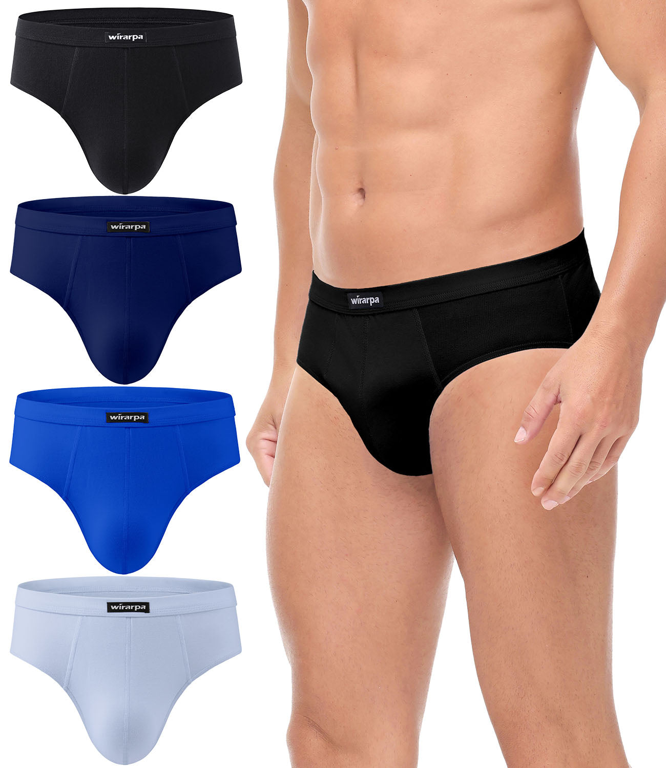 wirarpa Men's Underwear Cotton Stretch Briefs Covered Waistband Underpants No Fly 4 Pack