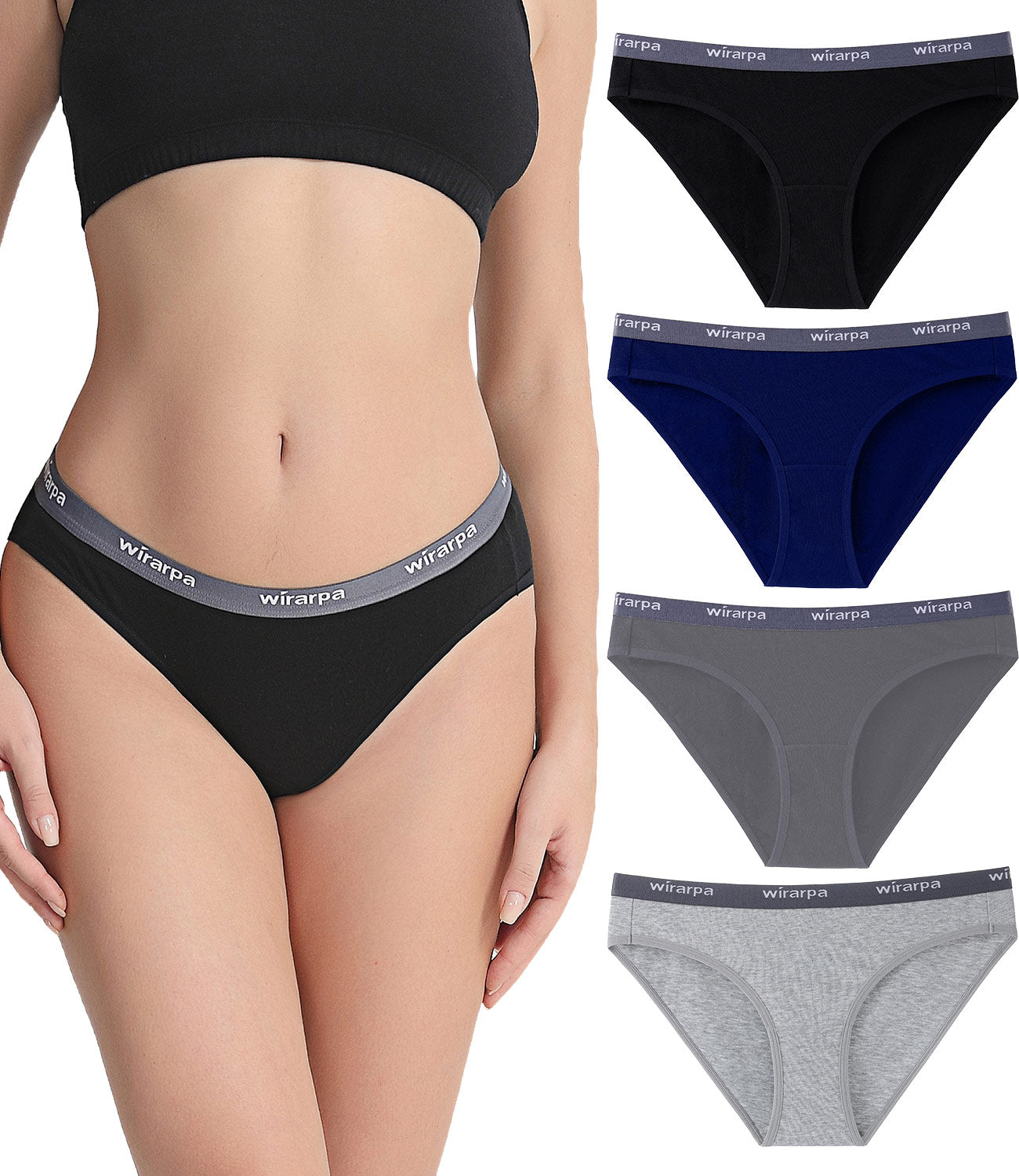 wirarpa Women's Bikini Panties Sexy Low Rise Cotton Underwear 4 Pack