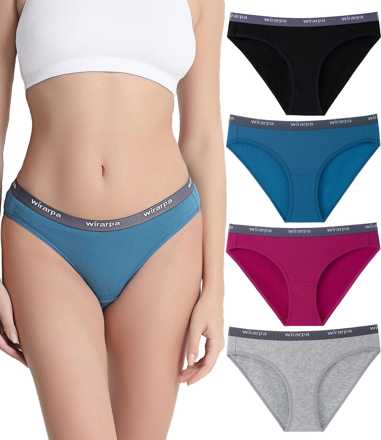 wirarpa Women's Bikini Panties Sexy Low Rise Cotton Underwear 4 Pack
