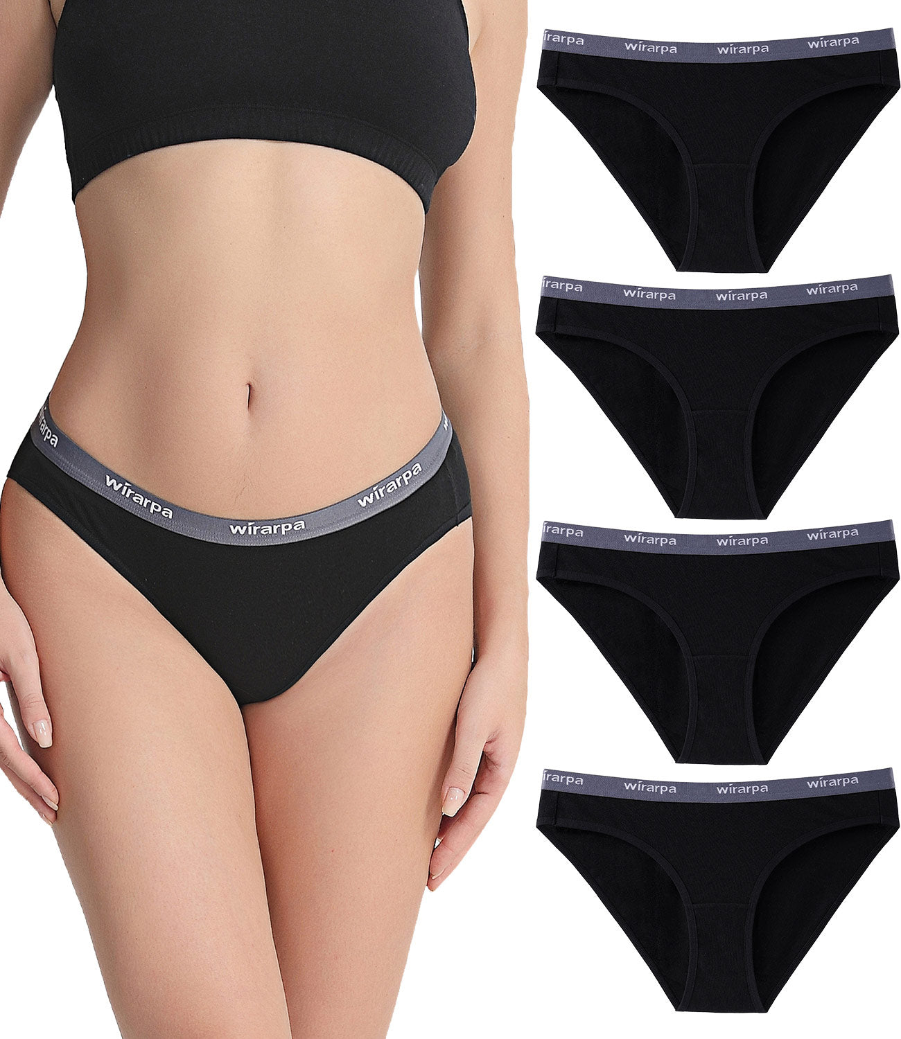 wirarpa Women's Bikini Panties Sexy Low Rise Cotton Underwear 4 Pack