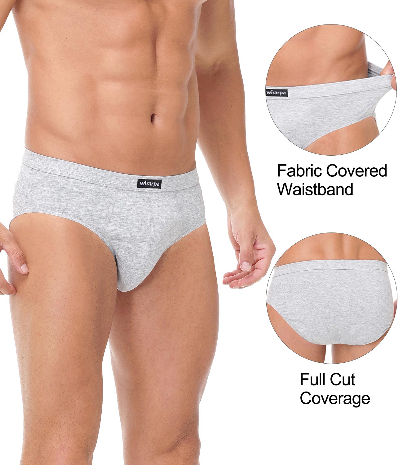 wirarpa Men's Underwear Cotton Stretch Briefs Covered Waistband Underpants No Fly 4 Pack