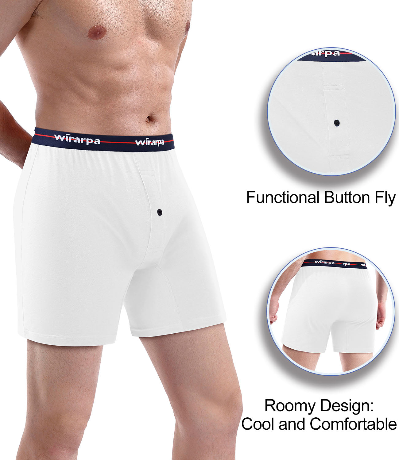 wirarpa Men's Boxer Shorts 100 Cotton Boxers Underwear Loose Fit Button Fly 4 Pack