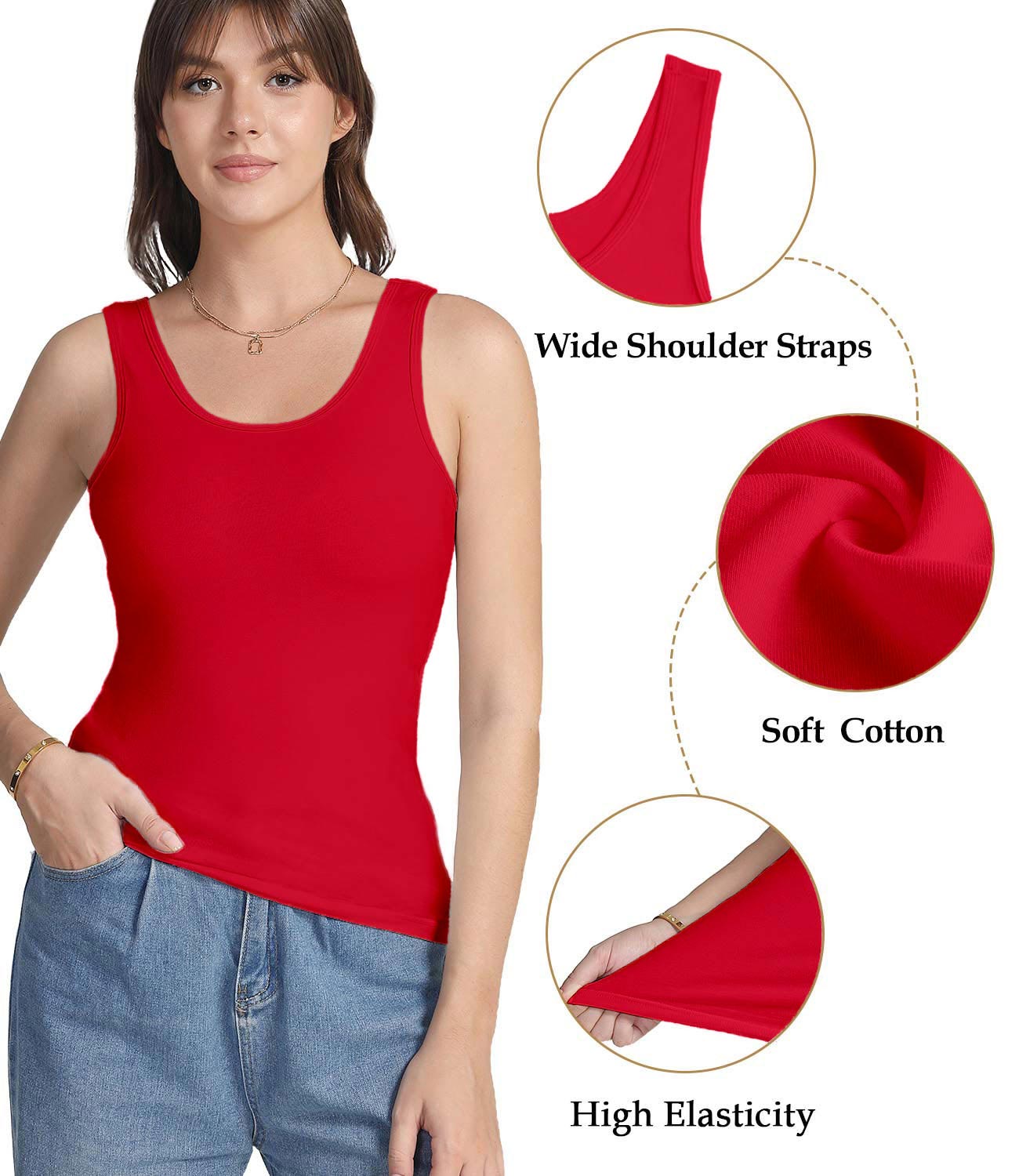 wirarpa Women's Tank Tops Cotton Undershirts Tanks Top Slim-Fit Camis Base Layer 2-Pack