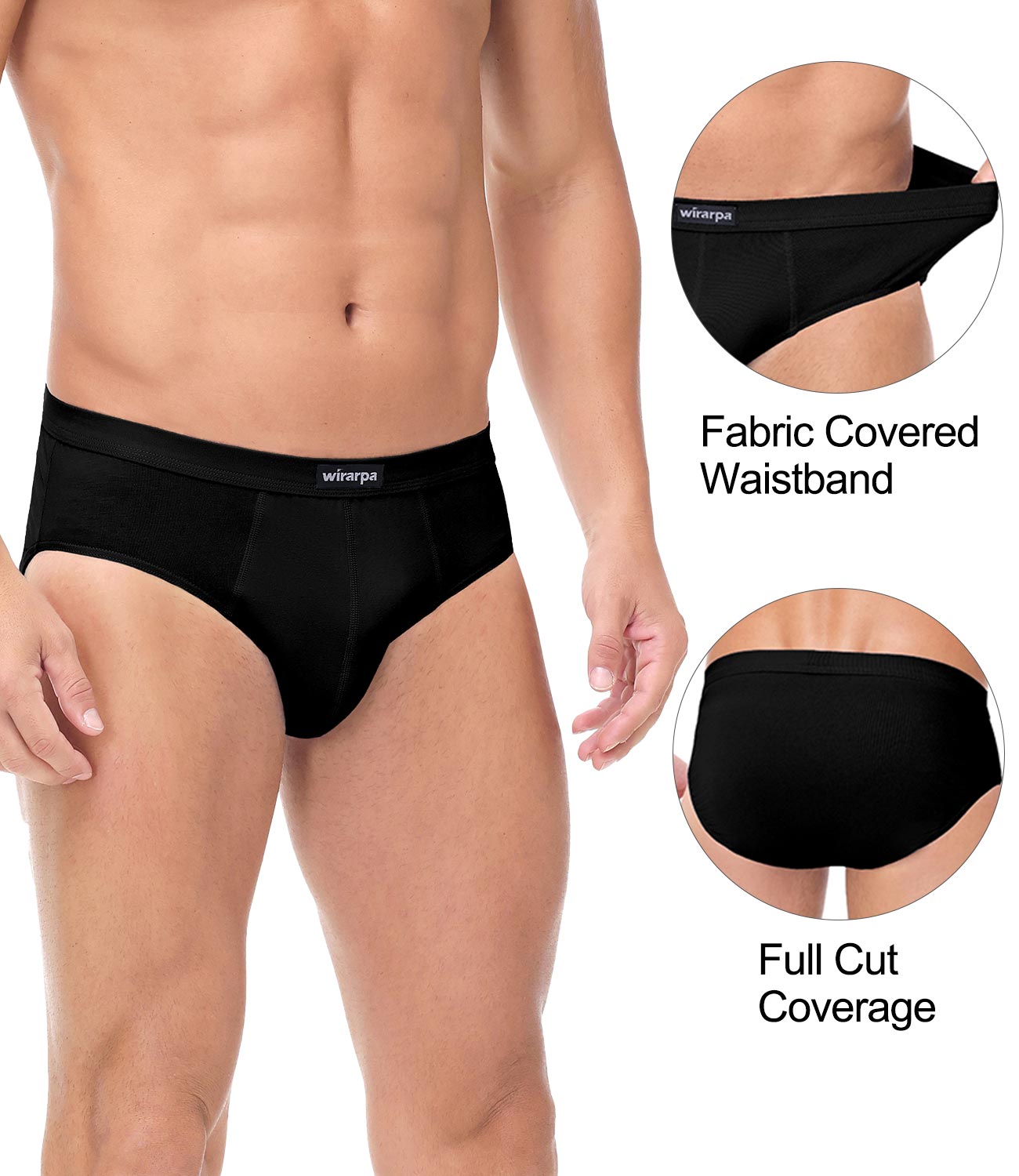 wirarpa Men's Underwear Cotton Stretch Briefs Covered Waistband Underpants No Fly 4 Pack