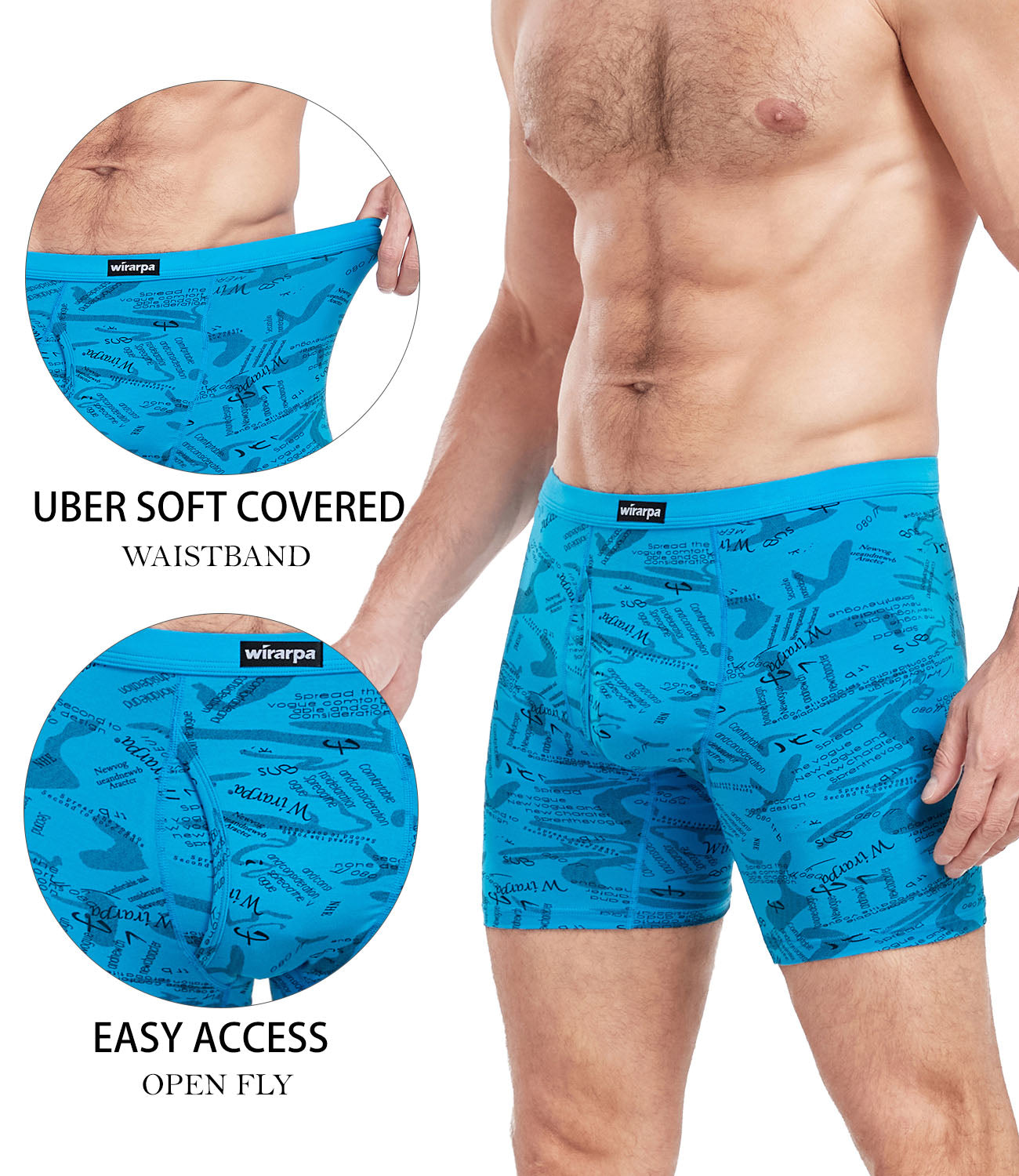 wirarpa Men's Underwear Boxer Briefs Micro Modal Covered Band Underpants with Fly 4 Pack