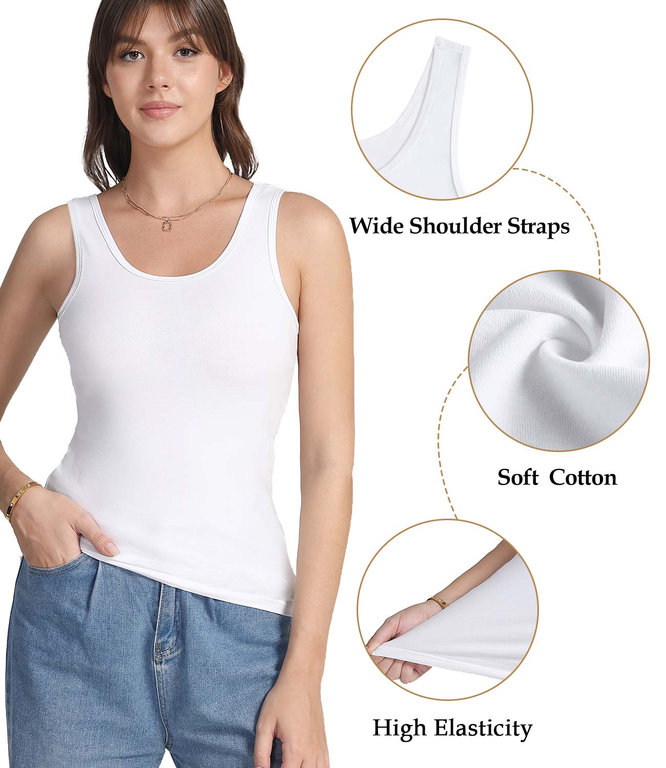 wirarpa Women's Tank Tops Cotton Undershirts Tanks Top Slim-Fit Camis Base Layer 2-Pack