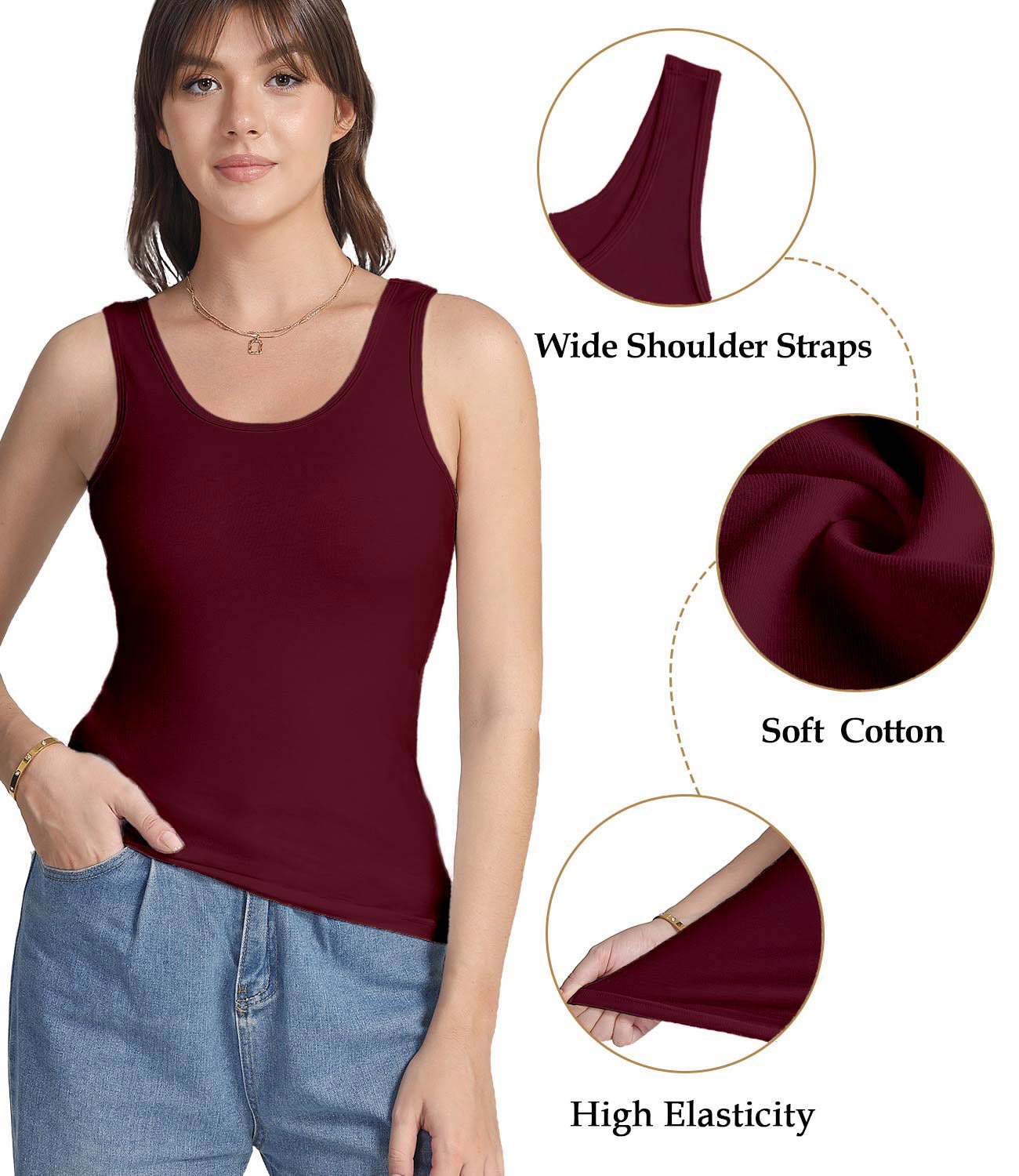 wirarpa Women's Tank Tops Cotton Undershirts Tanks Top Slim-Fit Camis Base Layer 2-Pack