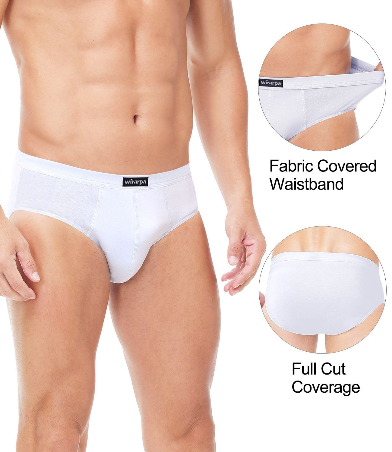 wirarpa Men's Underwear Cotton Stretch Briefs Covered Waistband Underpants No Fly 4 Pack