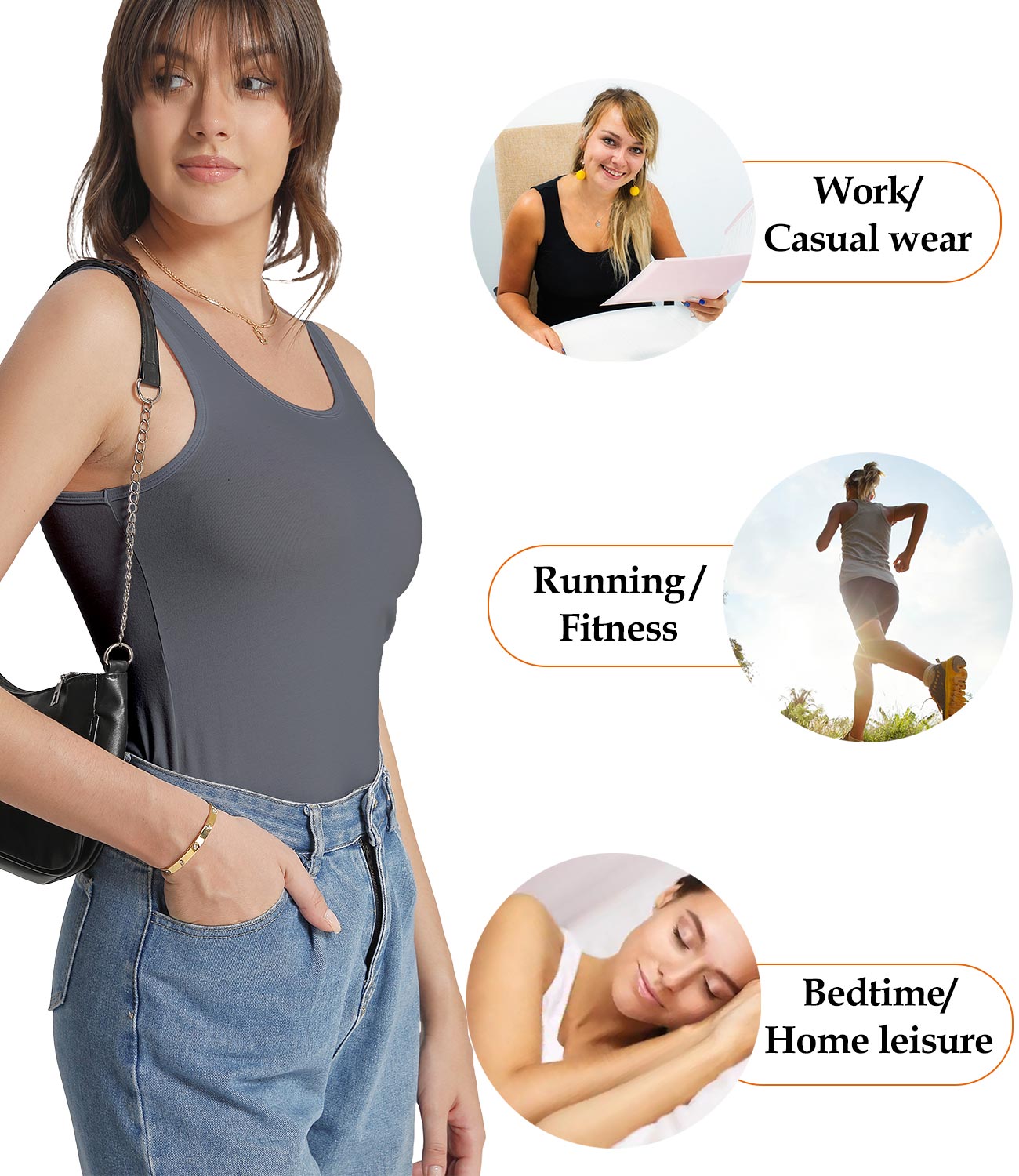 wirarpa Women's Tank Tops Cotton Undershirts Tanks Top Slim-Fit Camis Base Layer 2-Pack