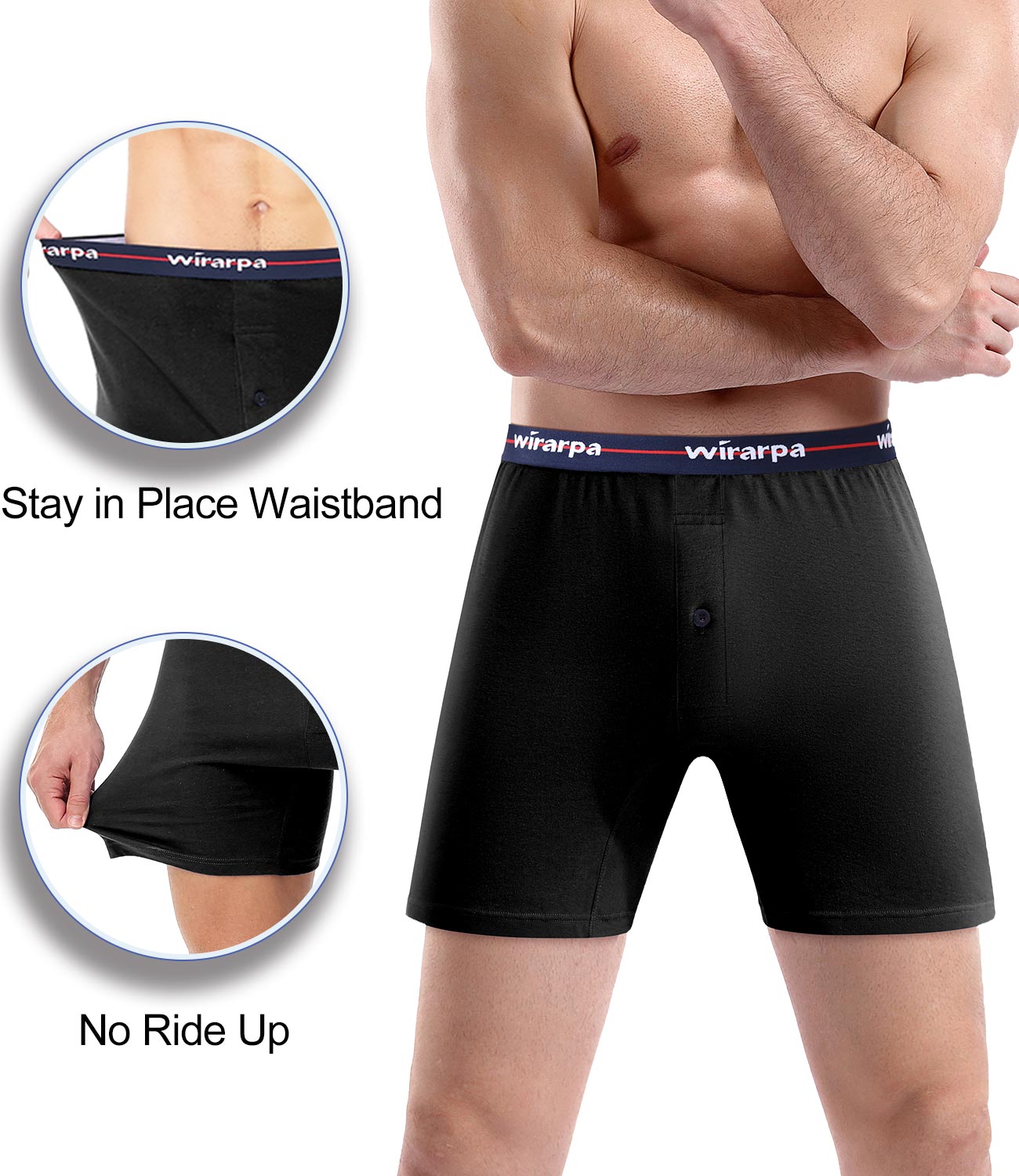 wirarpa Men's Boxer Shorts 100 Cotton Boxers Underwear Loose Fit Button Fly 4 Pack