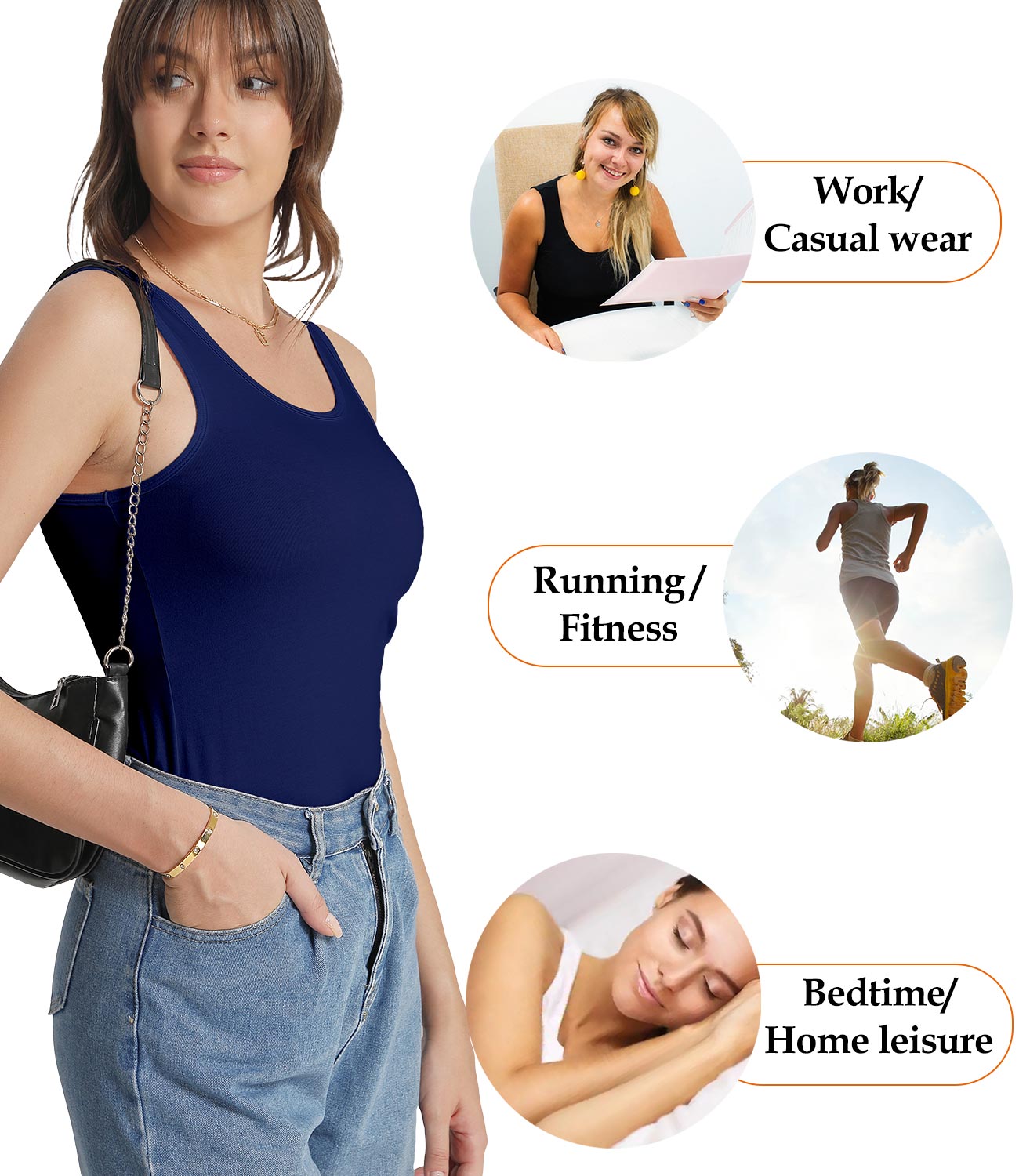 wirarpa Women's Tank Tops Cotton Undershirts Tanks Top Slim-Fit Camis Base Layer 2-Pack