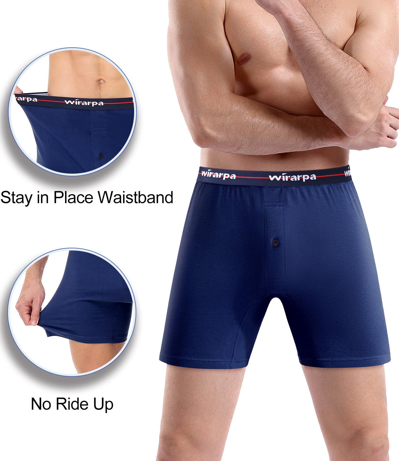 wirarpa Men's Boxer Shorts 100 Cotton Boxers Underwear Loose Fit Button Fly 4 Pack