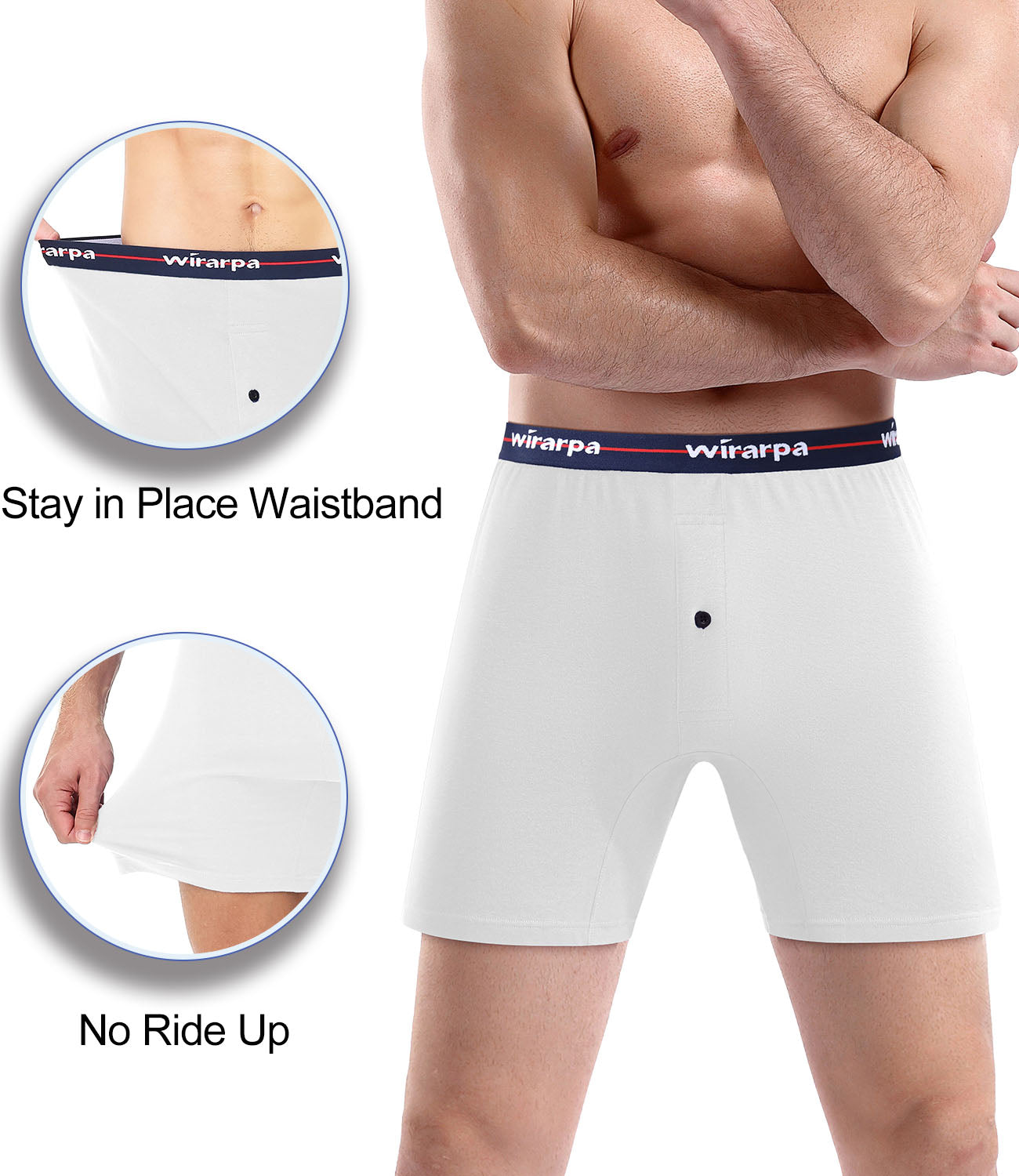 wirarpa Men's Boxer Shorts 100 Cotton Boxers Underwear Loose Fit Button Fly 4 Pack