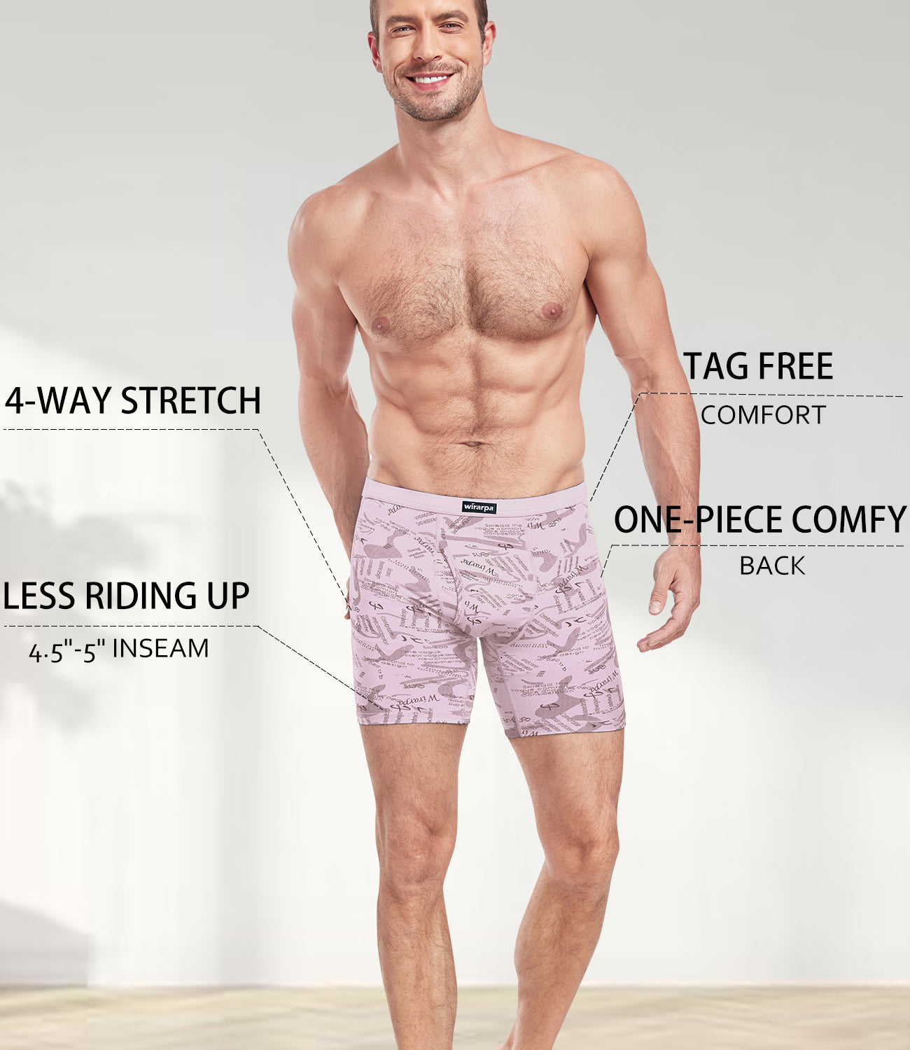 wirarpa Men's Underwear Boxer Briefs Micro Modal Covered Band Underpants with Fly 4 Pack