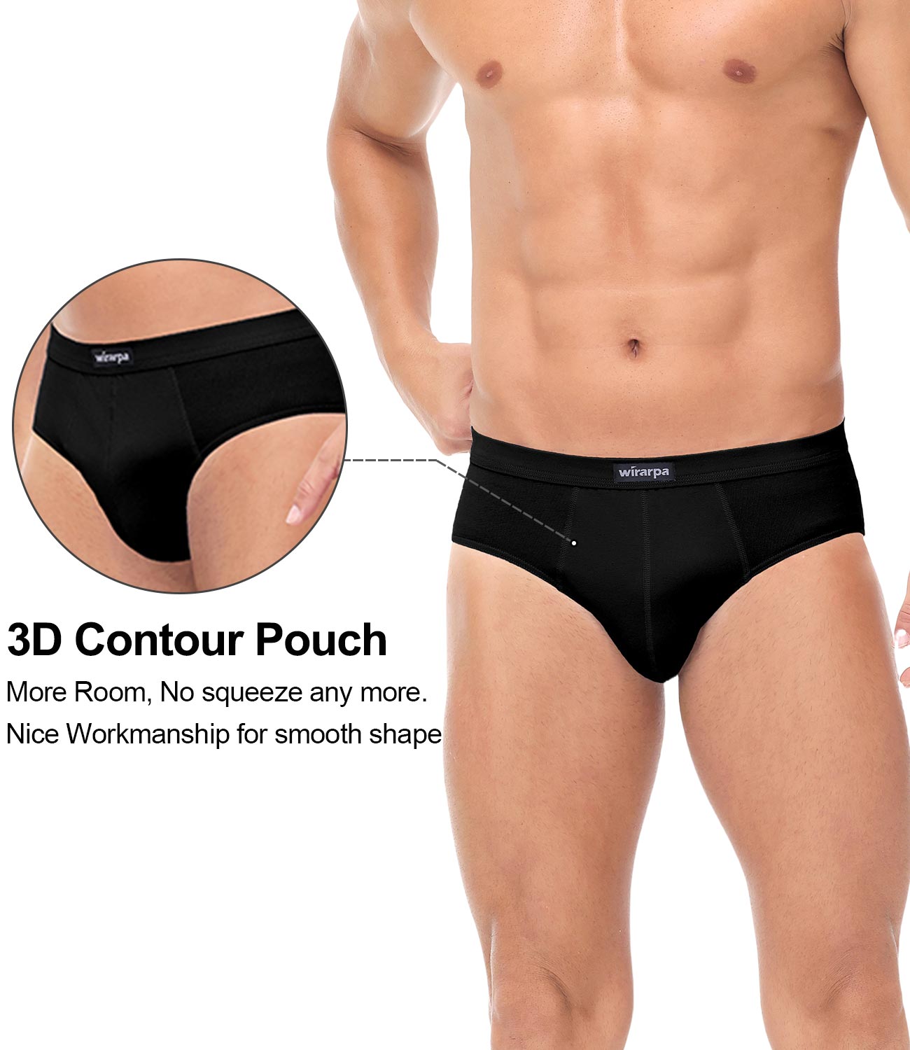 wirarpa Men's Underwear Cotton Stretch Briefs Covered Waistband Underpants No Fly 4 Pack