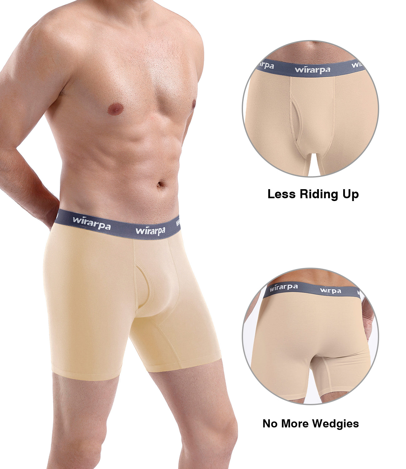 wirarpa Men's Cotton Boxer Briefs Underwear Regular Leg 4 Pack