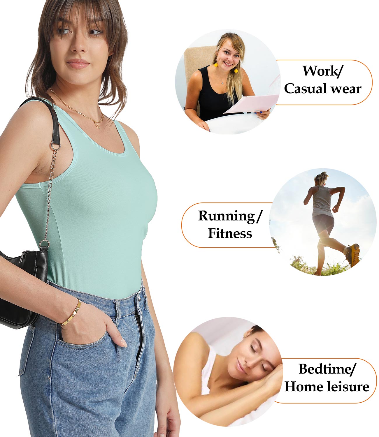 wirarpa Women's Tank Tops Cotton Undershirts Tanks Top Slim-Fit Camis Base Layer 2-Pack