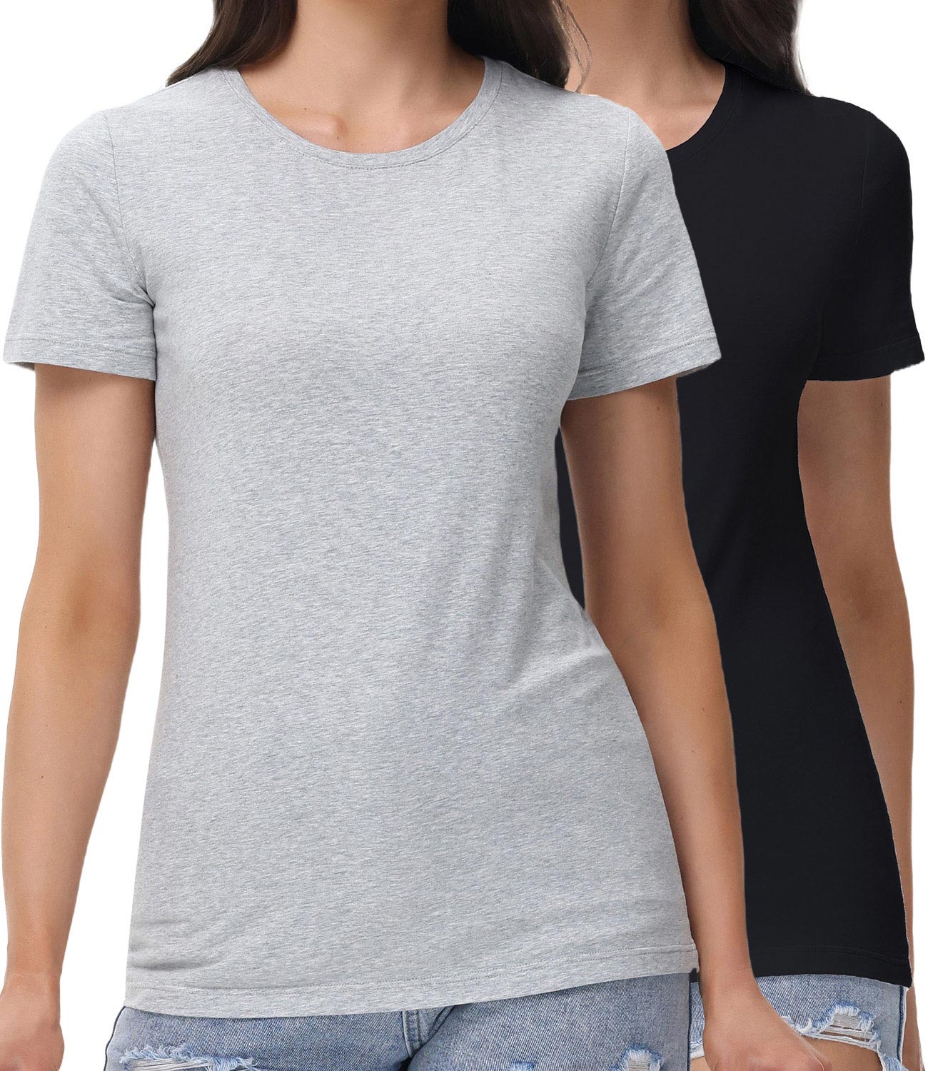 wirarpa Women's T-Shirts Cotton Crew Neck Short-Sleeve Casual Tees Tops Undershirt 2 Pack