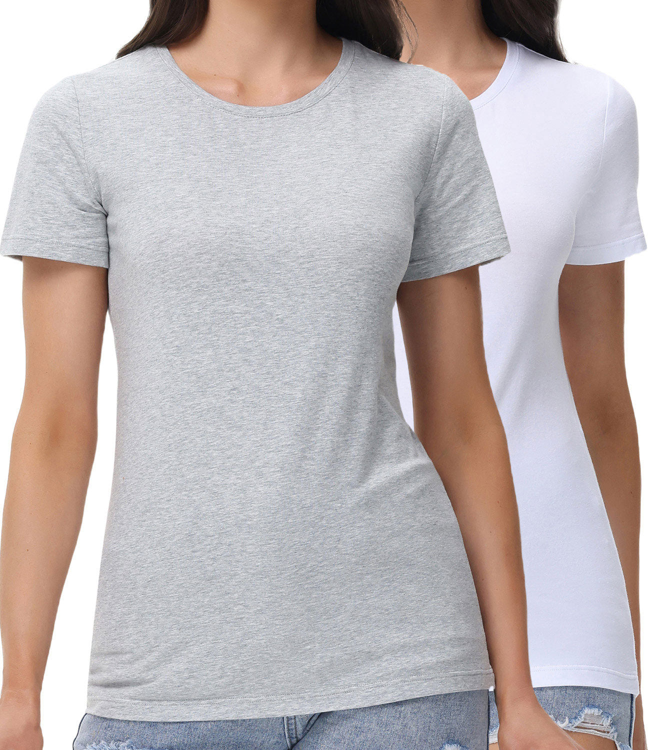 wirarpa Women's T-Shirts Cotton Crew Neck Short-Sleeve Casual Tees Tops Undershirt 2 Pack