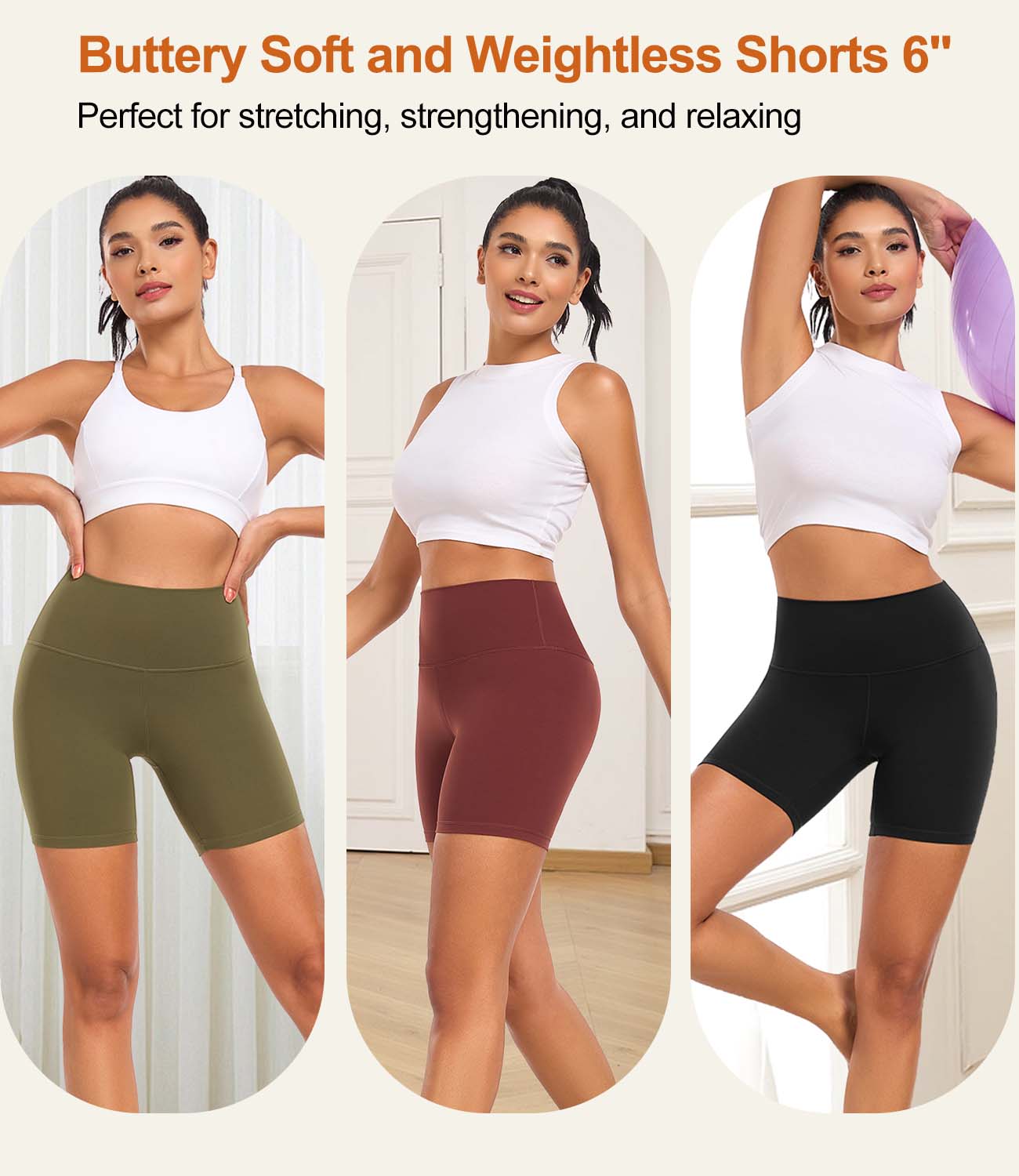 wirarpa Women's Biker Shorts High Waisted Soft Workout Running Yoga Spandex Shorts 6 Inches