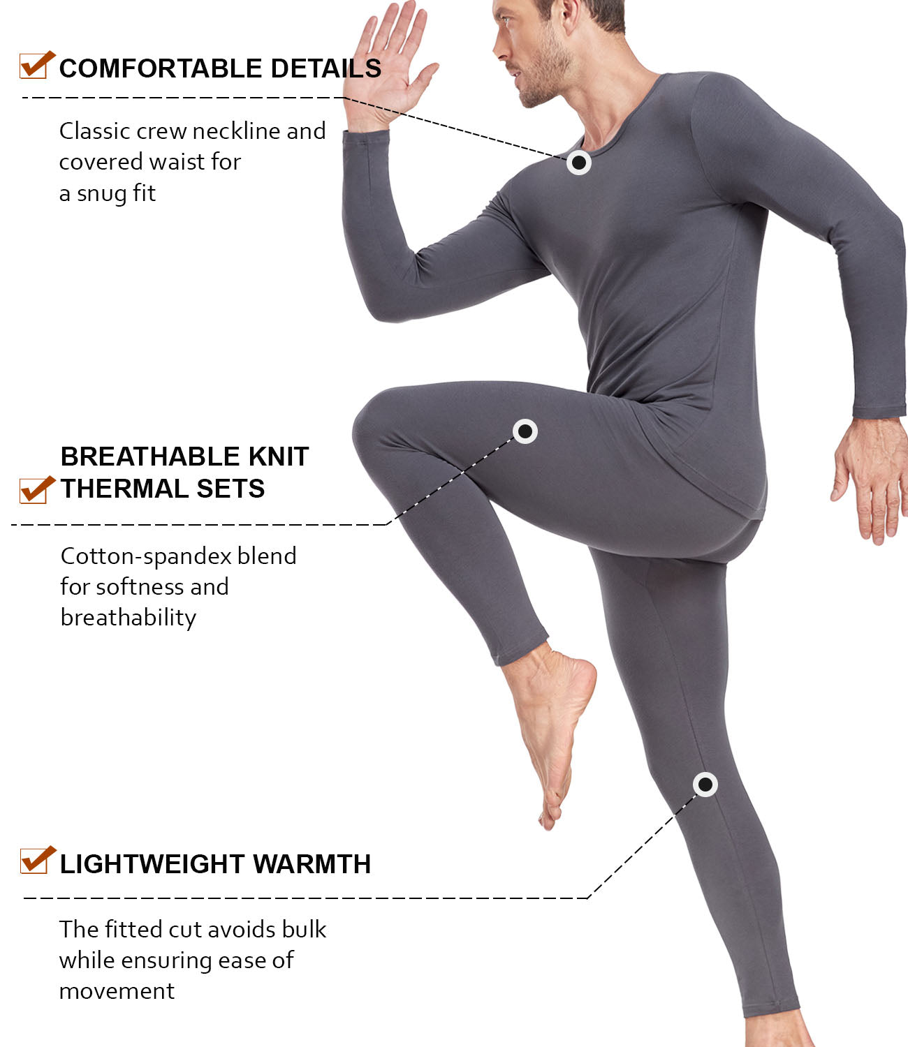wirarpa Men's Cotton Base Layer Thermal Underwear Long Johns Long Sleeve Top and Bottom Set