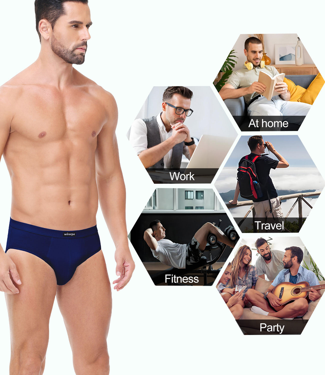 wirarpa Men's Underwear Cotton Stretch Briefs Covered Waistband Underpants No Fly 4 Pack