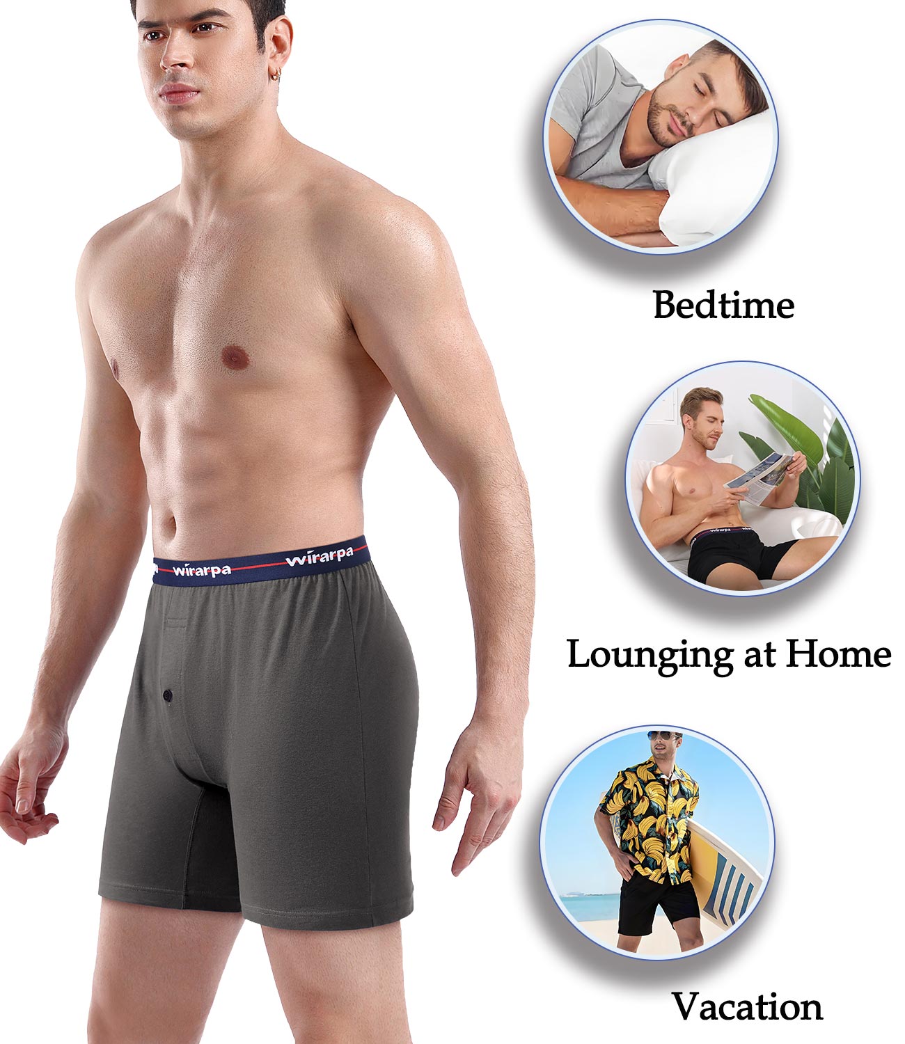 wirarpa Men's Boxer Shorts 100 Cotton Boxers Underwear Loose Fit Button Fly 4 Pack